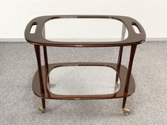 Cesare Lacca Midcentury Mahogany Italian Serving Bar Cart for Cassina, 1950s