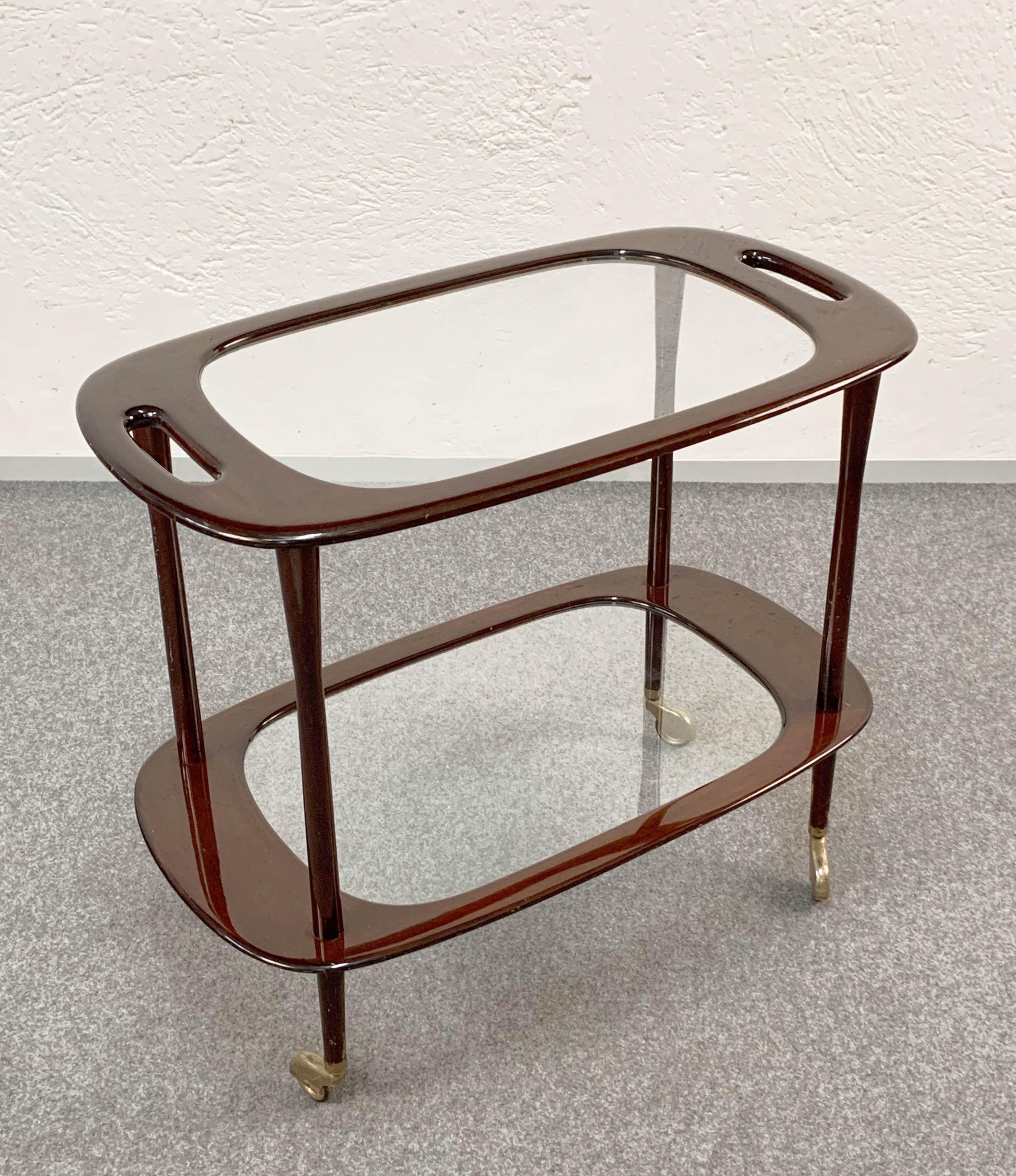 Cesare Lacca Midcentury Mahogany Italian Serving Bar Cart for Cassina, 1950s In Good Condition In Roma, IT