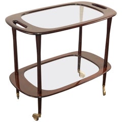 Cesare Lacca Midcentury Mahogany Italian Serving Bar Cart for Cassina, 1950s