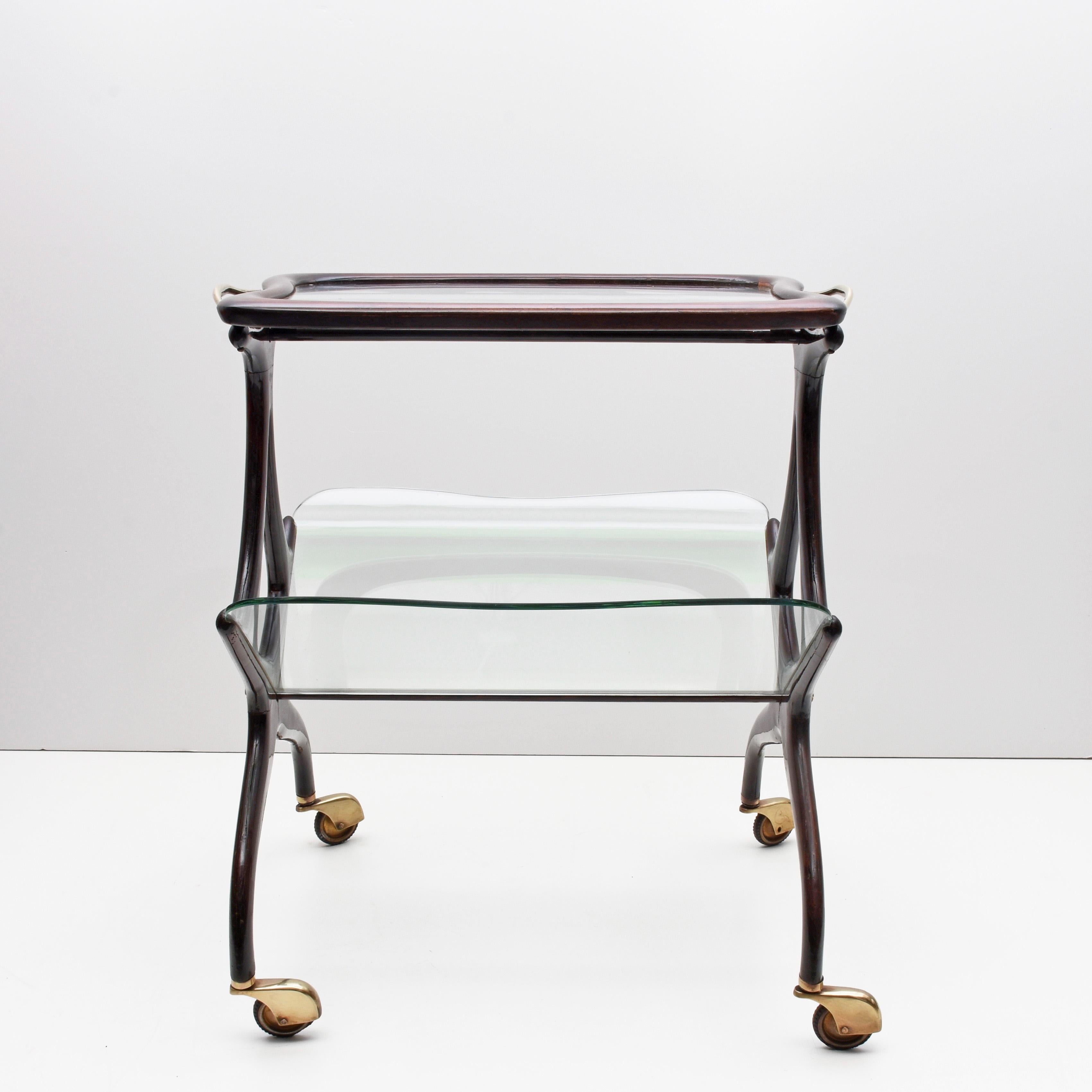 Mid-20th Century Cesare Lacca Mid-Century Modern Wood Magazine Rack and Bar Cart, 1950s For Sale