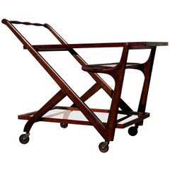 Cesare Lacca Midcentury Walnut and Glass Bar Cart for Cassina, Italy, 1956