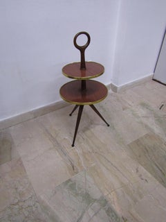 Cesare Lacca Midcentury Wood and Brass Italian Coffee Table with 2 Shelves 1950s