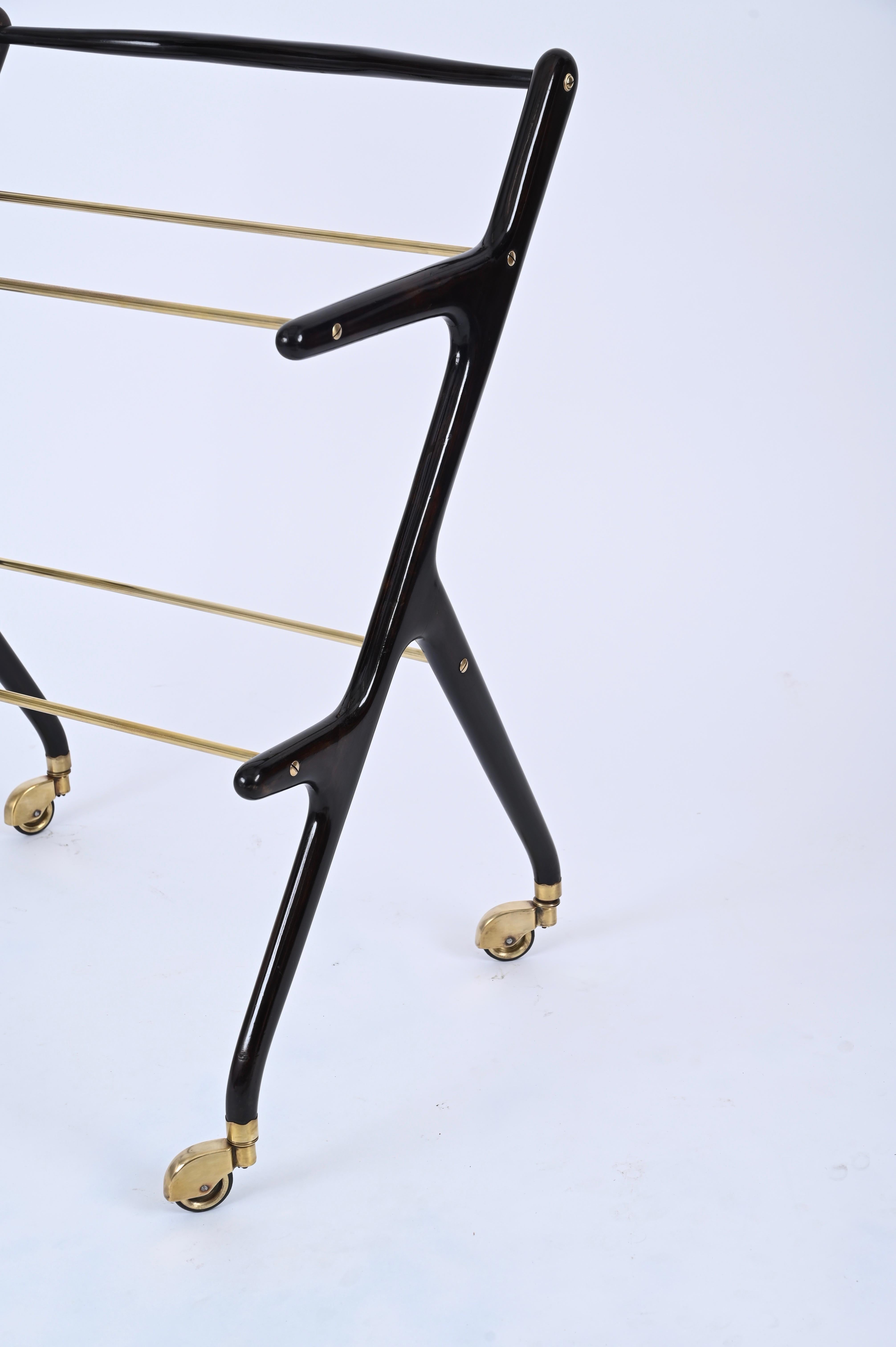 Cesare Lacca Midcentury Wood and Glass Italian Trolley Bar Cart, 1950s For Sale 6