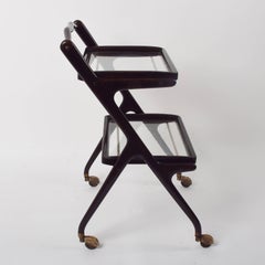 Cesare Lacca Midcentury Wood and Glass Italian Trolley Bar Cart, 1950s