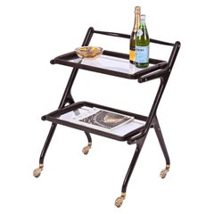 Carrello bar italiano in legno e vetro di Cesare Lacca, anni '50