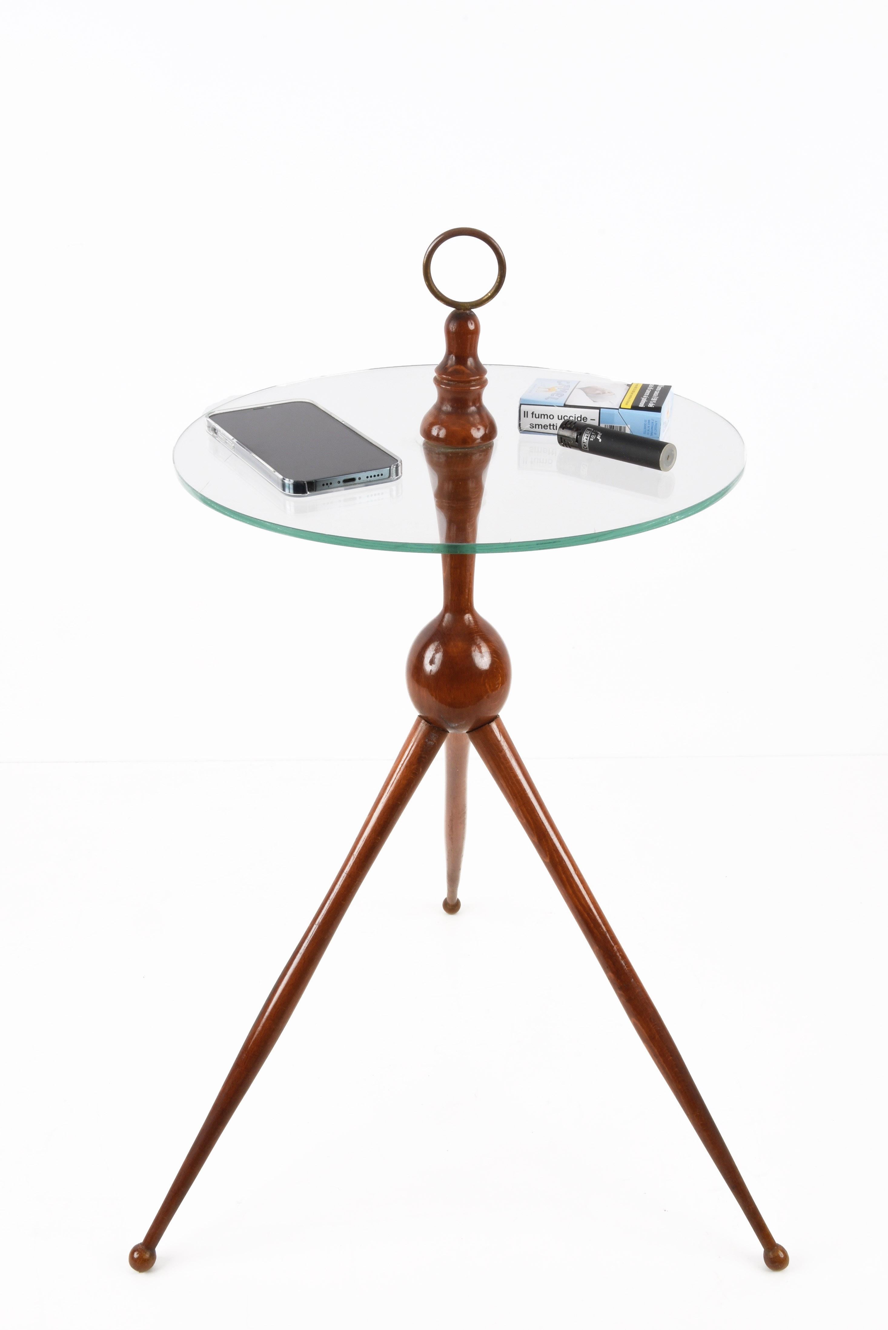 Cesare Lacca Midcentury Wood and Glass Tripod Italian Coffee Table, 1950s 5