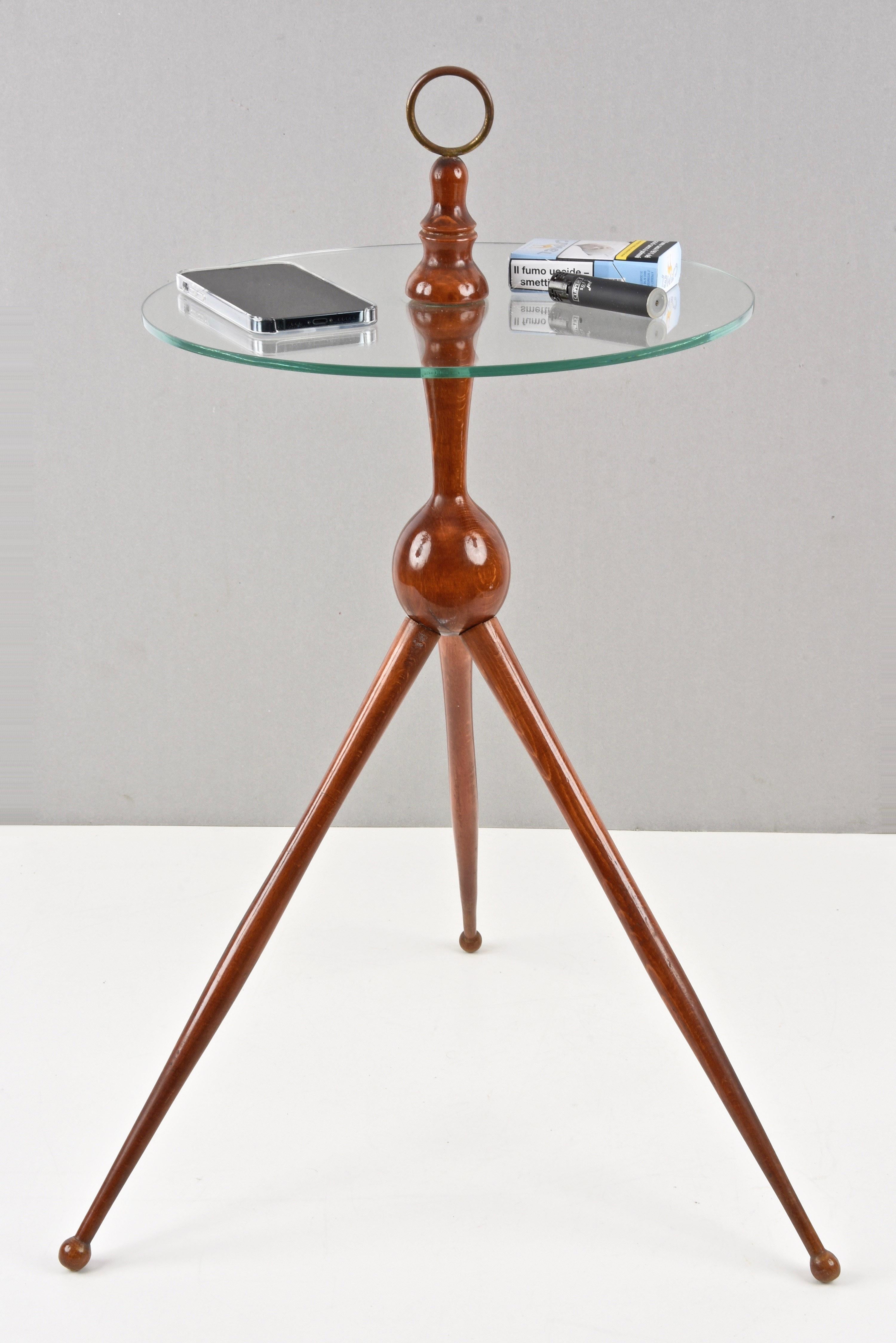 Cesare Lacca Midcentury Wood and Glass Tripod Italian Coffee Table, 1950s 7