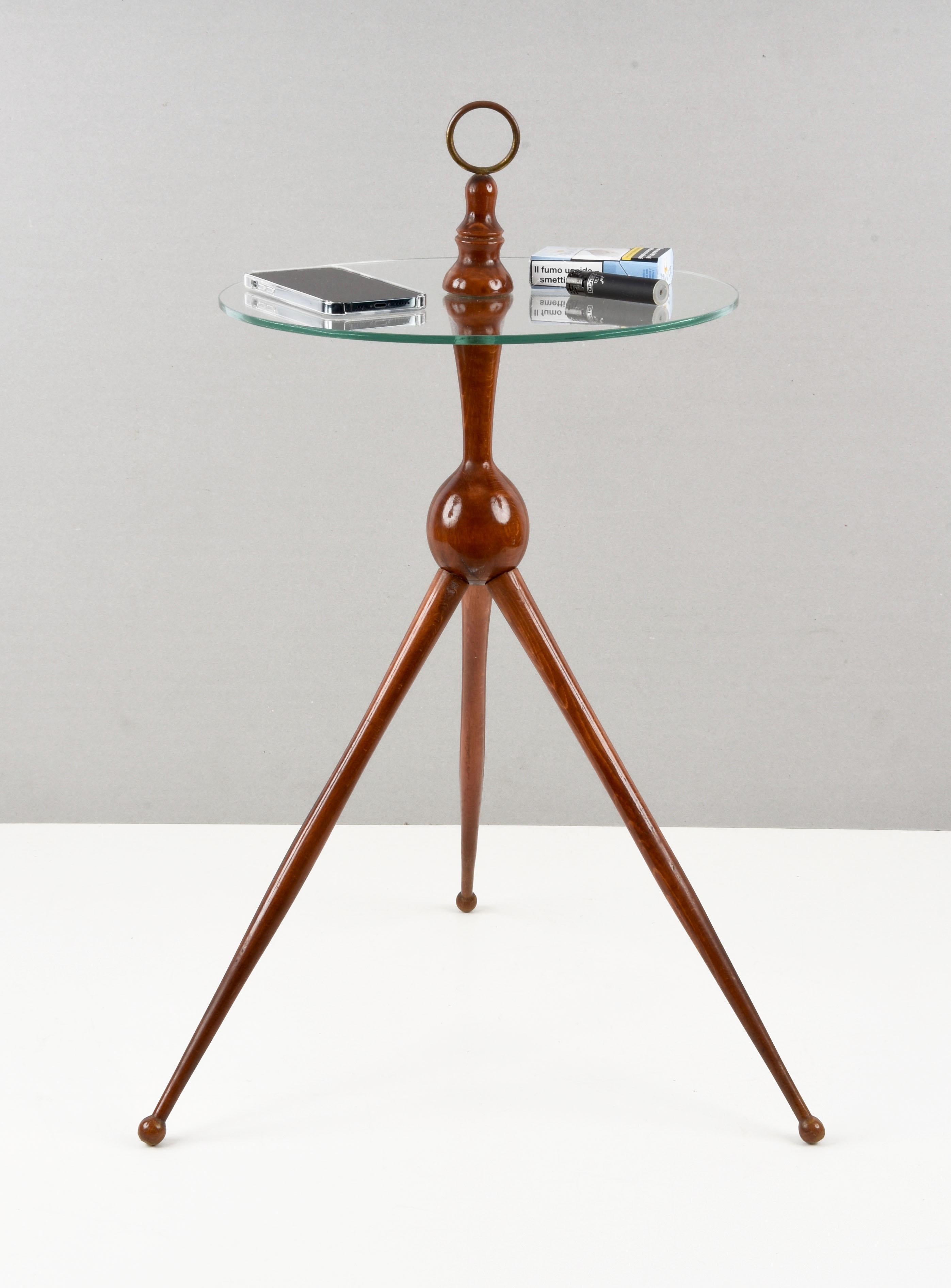 Cesare Lacca Midcentury Wood and Glass Tripod Italian Coffee Table, 1950s 8
