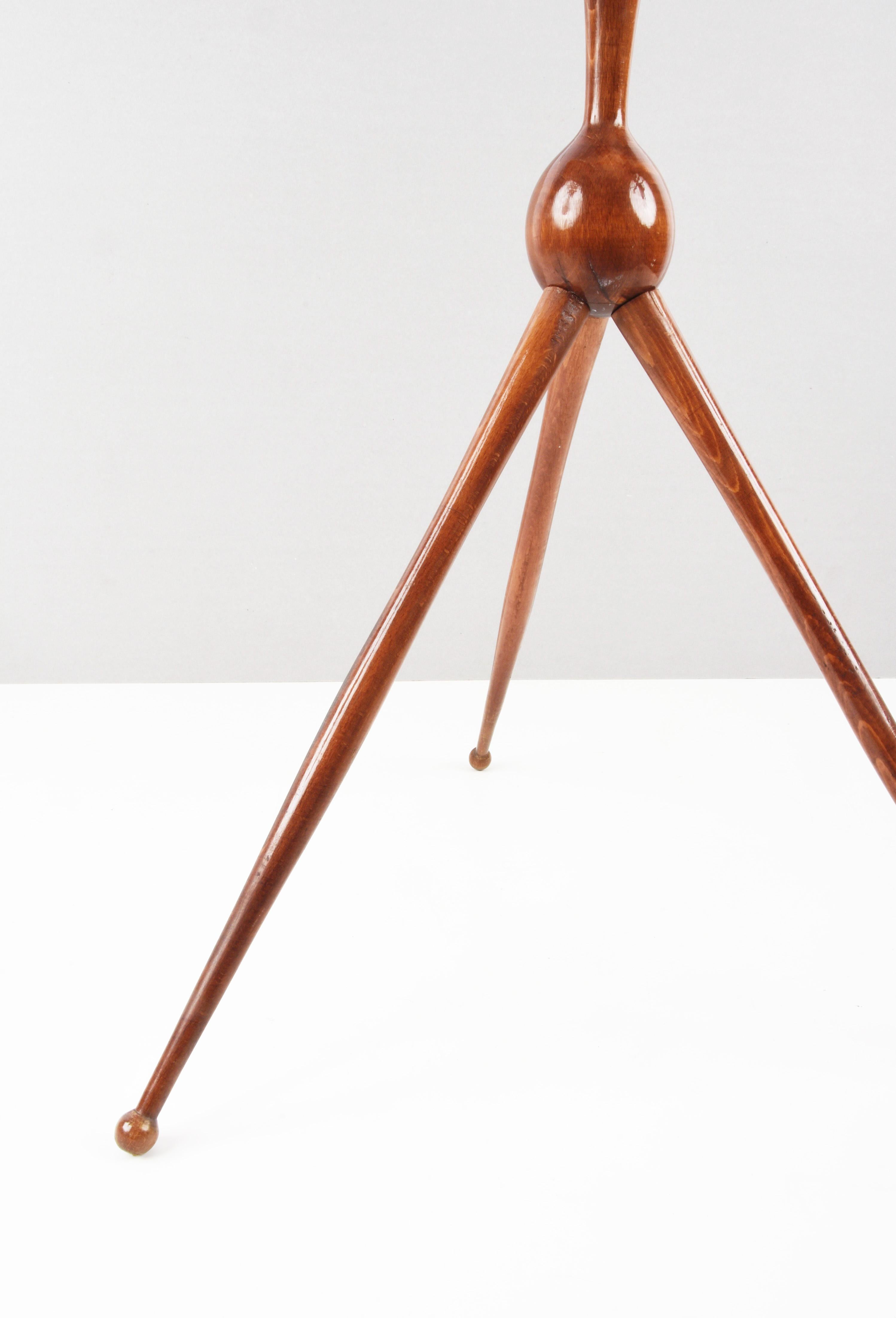 Cesare Lacca Midcentury Wood and Glass Tripod Italian Coffee Table, 1950s 12