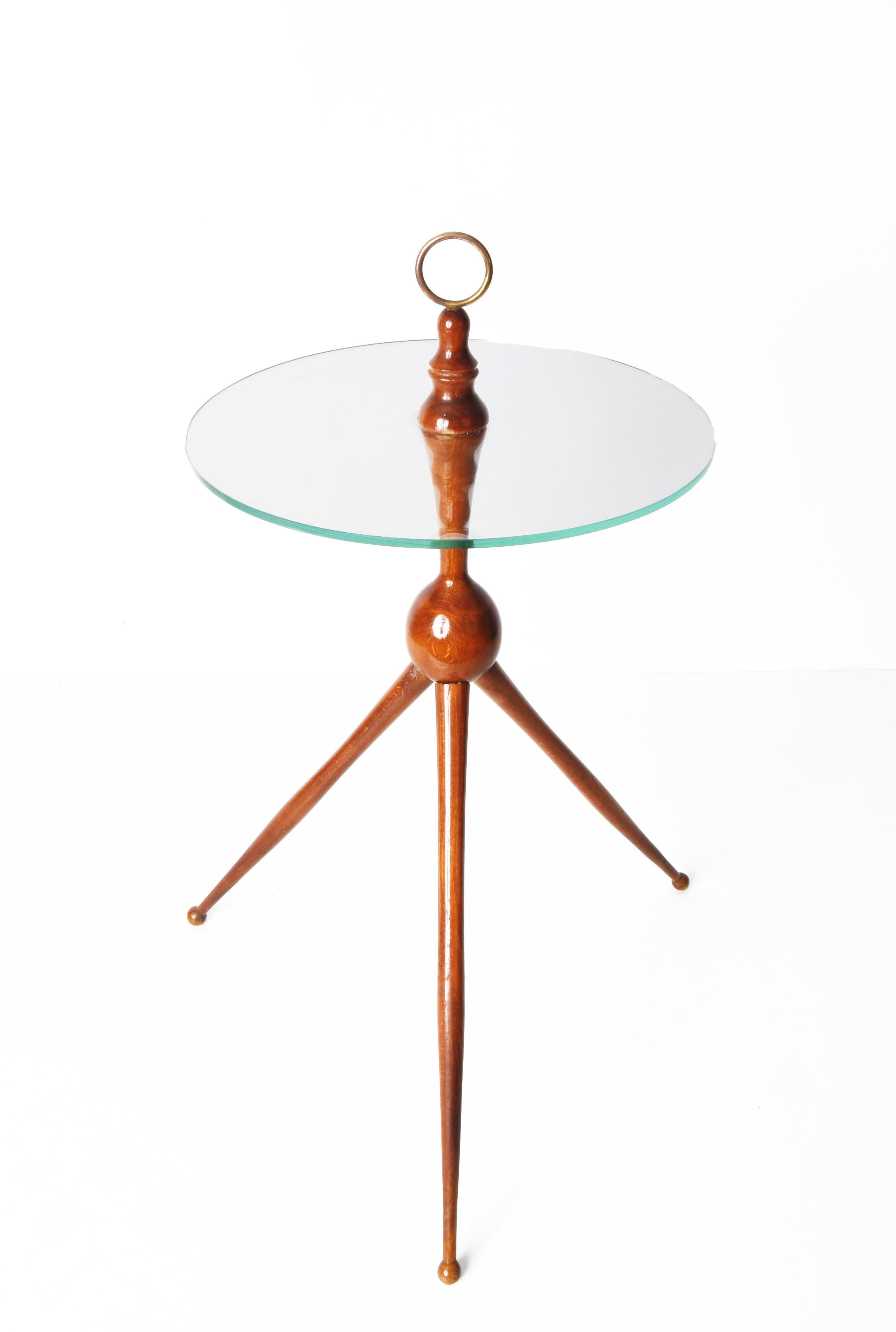 Mid-Century Modern Cesare Lacca Midcentury Wood and Glass Tripod Italian Coffee Table, 1950s