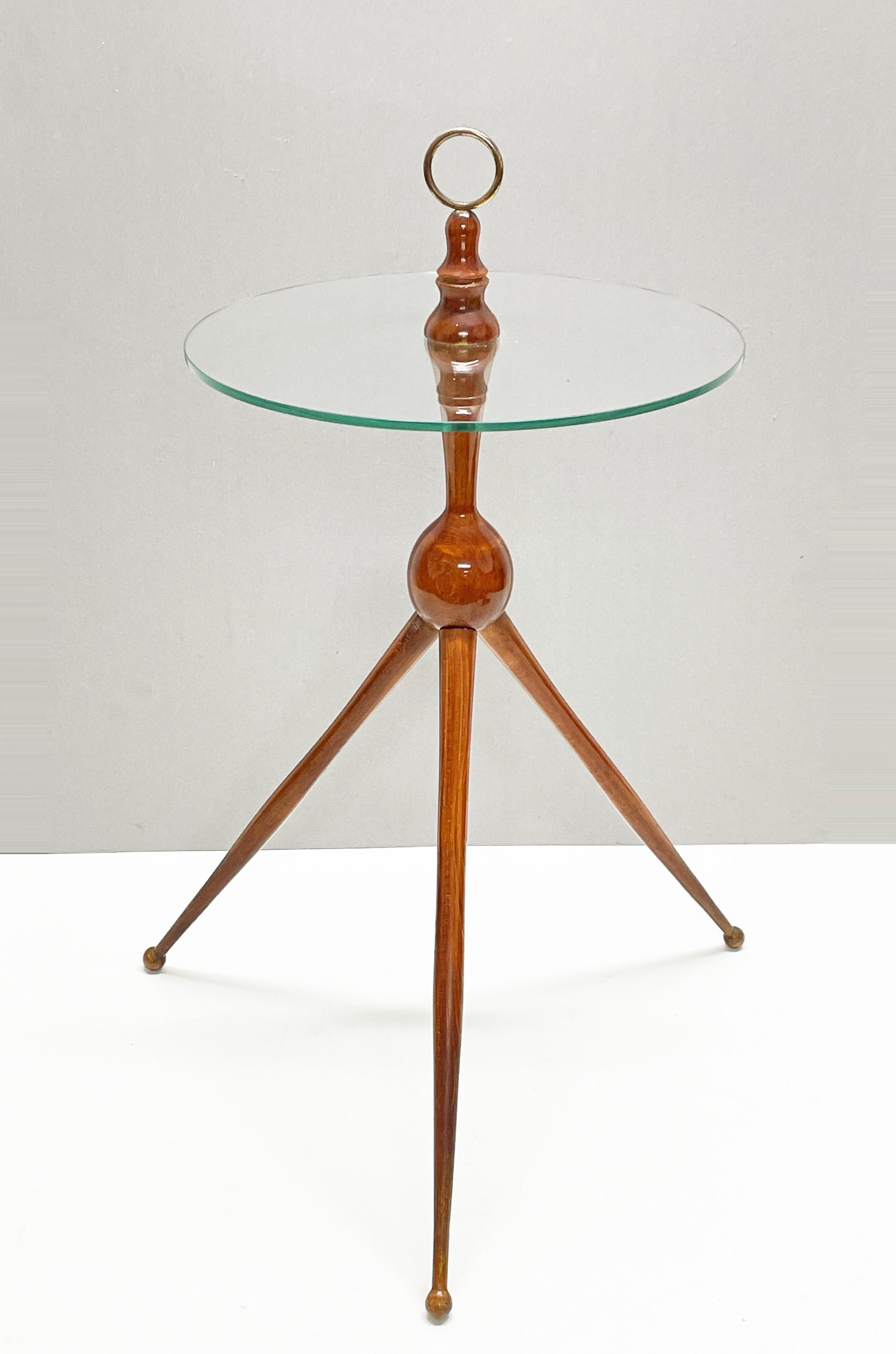 Cesare Lacca Midcentury Wood and Glass Tripod Italian Coffee Table, 1950s In Good Condition In Roma, IT