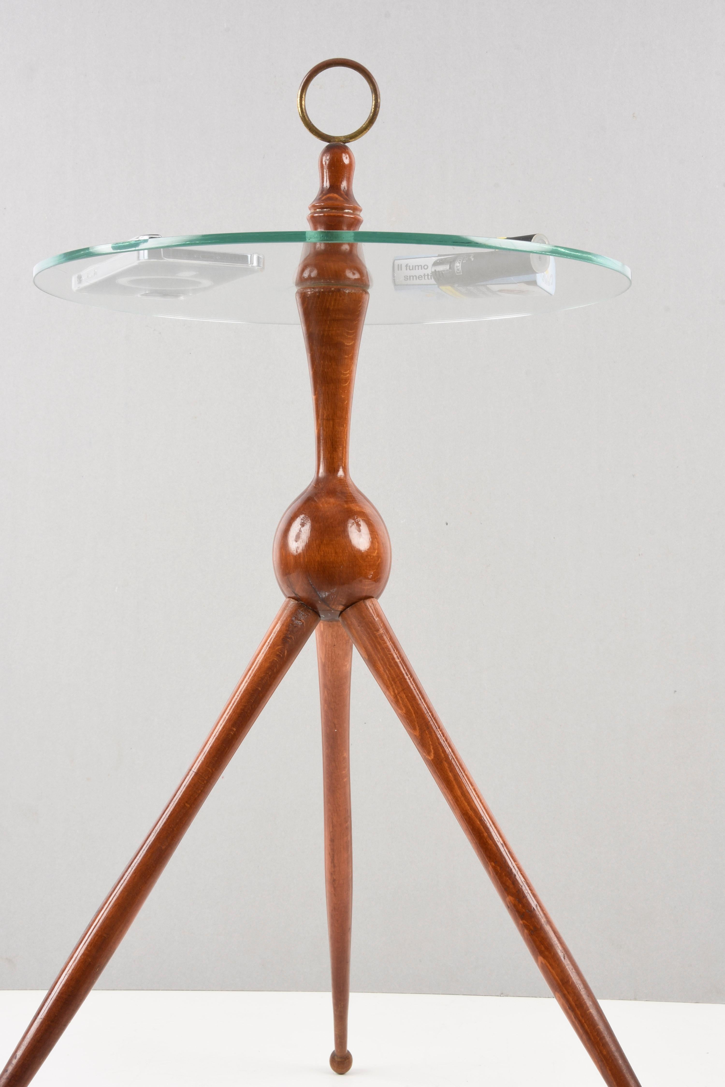 Cesare Lacca Midcentury Wood and Glass Tripod Italian Coffee Table, 1950s 3