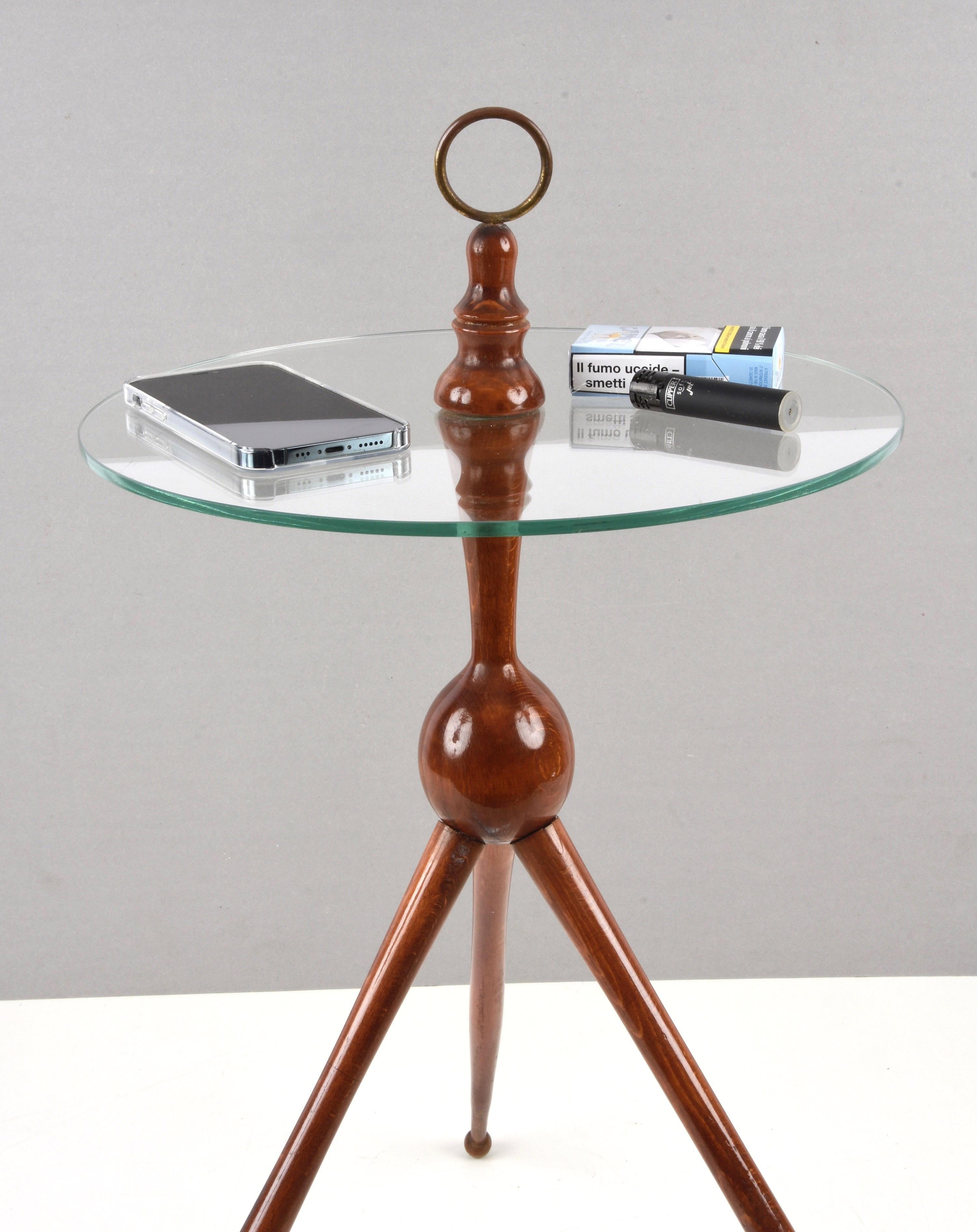 Cesare Lacca Midcentury Wood and Glass Tripod Italian Coffee Table, 1950s 4