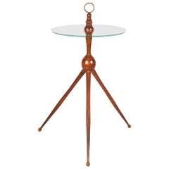 Cesare Lacca Midcentury Wood and Glass Tripod Italian Coffee Table, 1950s
