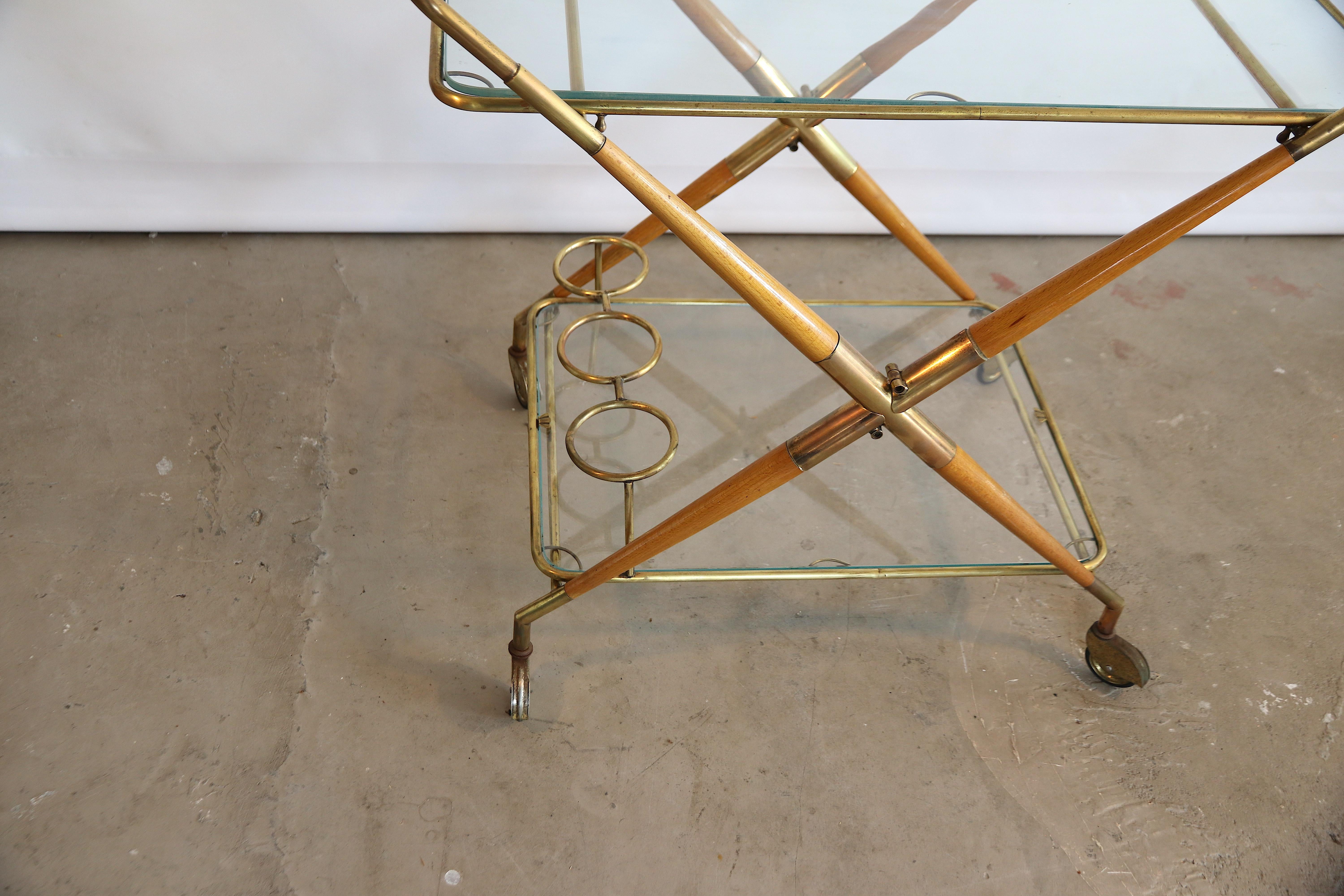 Mid-Century Modern Cesare Lacca Multifunctional Foldable Bar Cart Serving Trolley on Casters