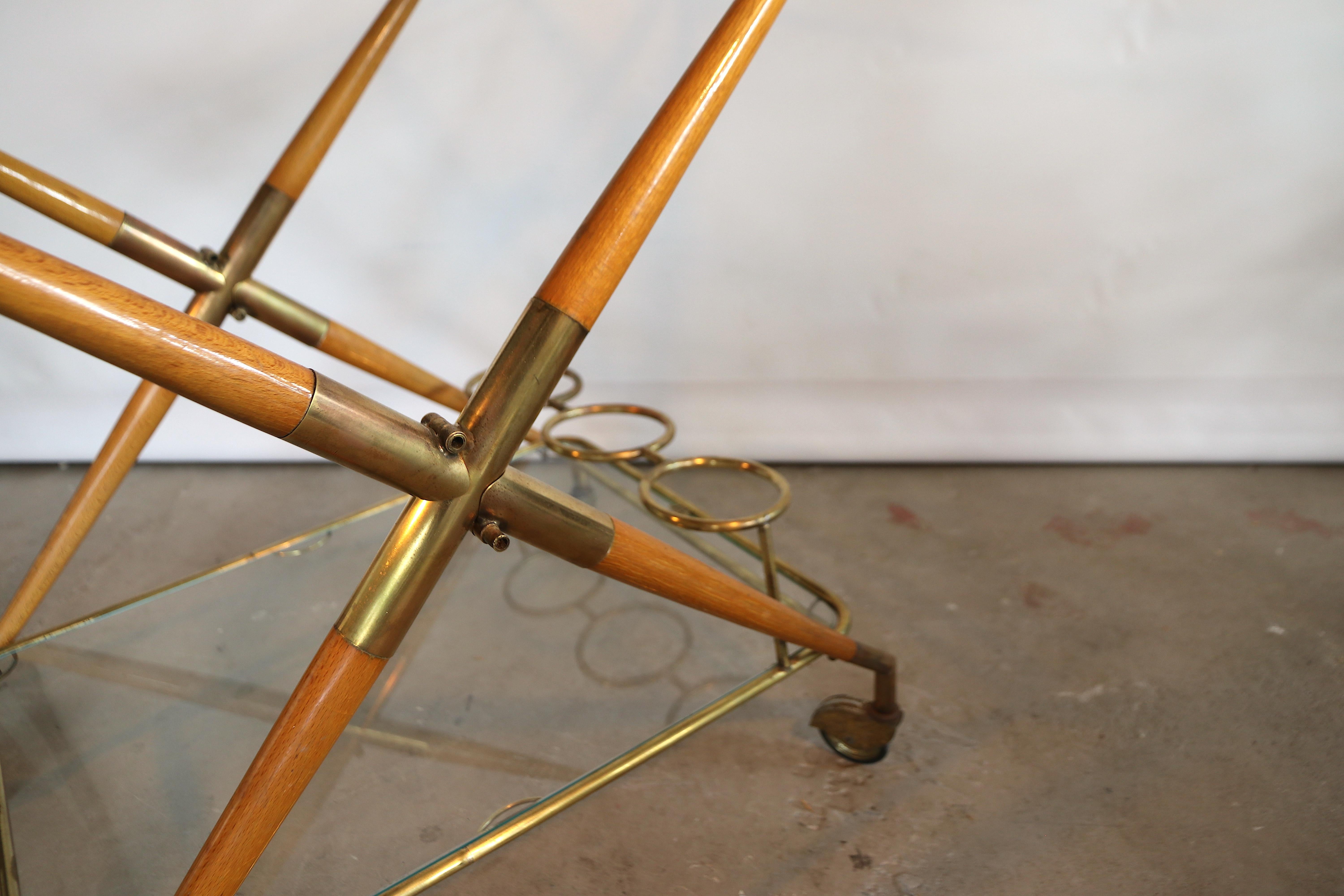 Cesare Lacca Multifunctional Foldable Bar Cart Serving Trolley on Casters In Excellent Condition In Amsterdam, NL