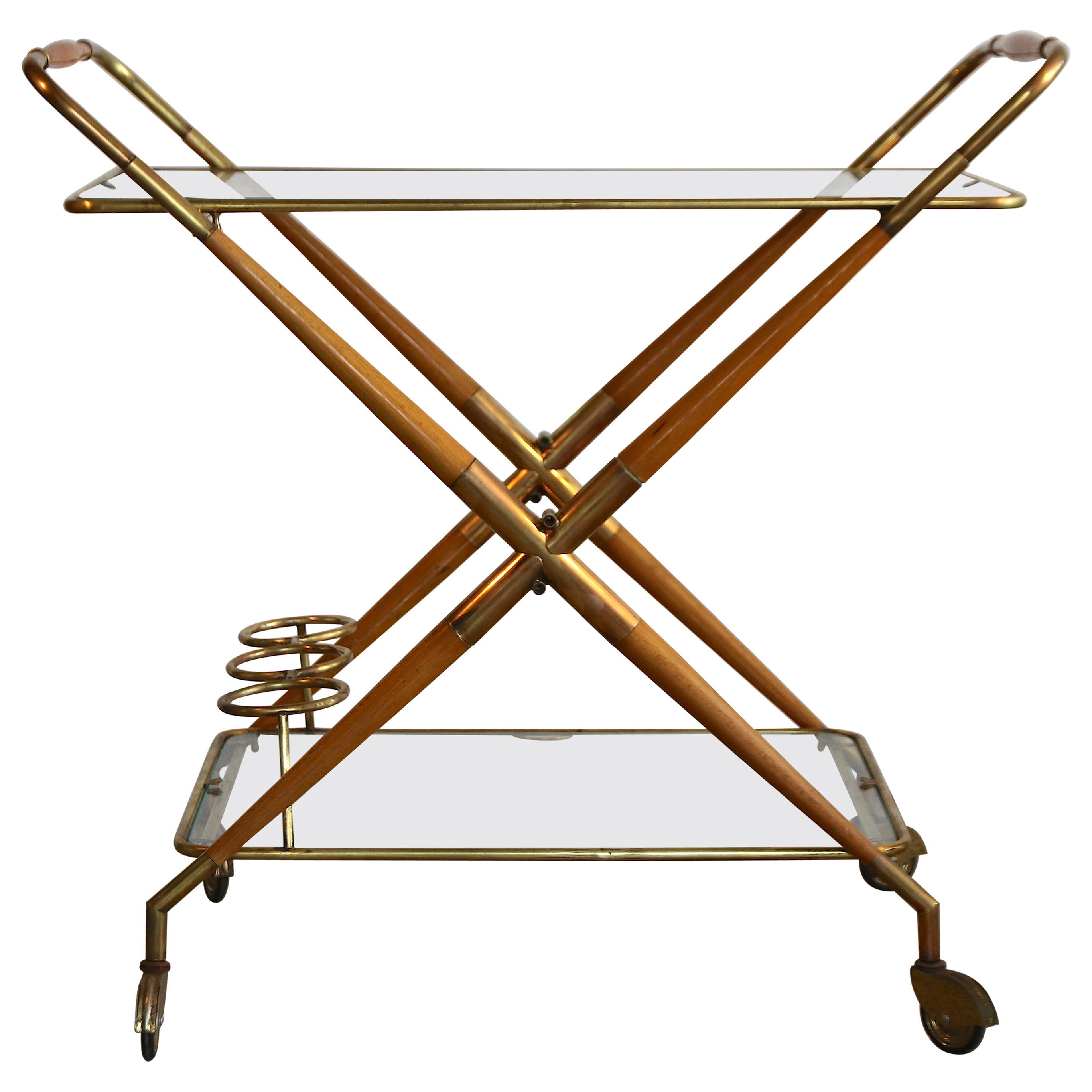 Cesare Lacca Multifunctional Foldable Bar Cart Serving Trolley on Casters