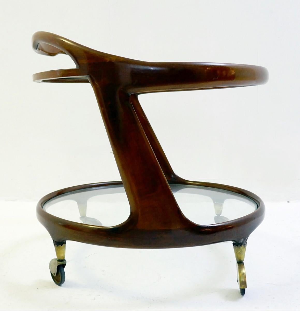 Wood Cesare Lacca Oval Bar Cart, Italy, 1950