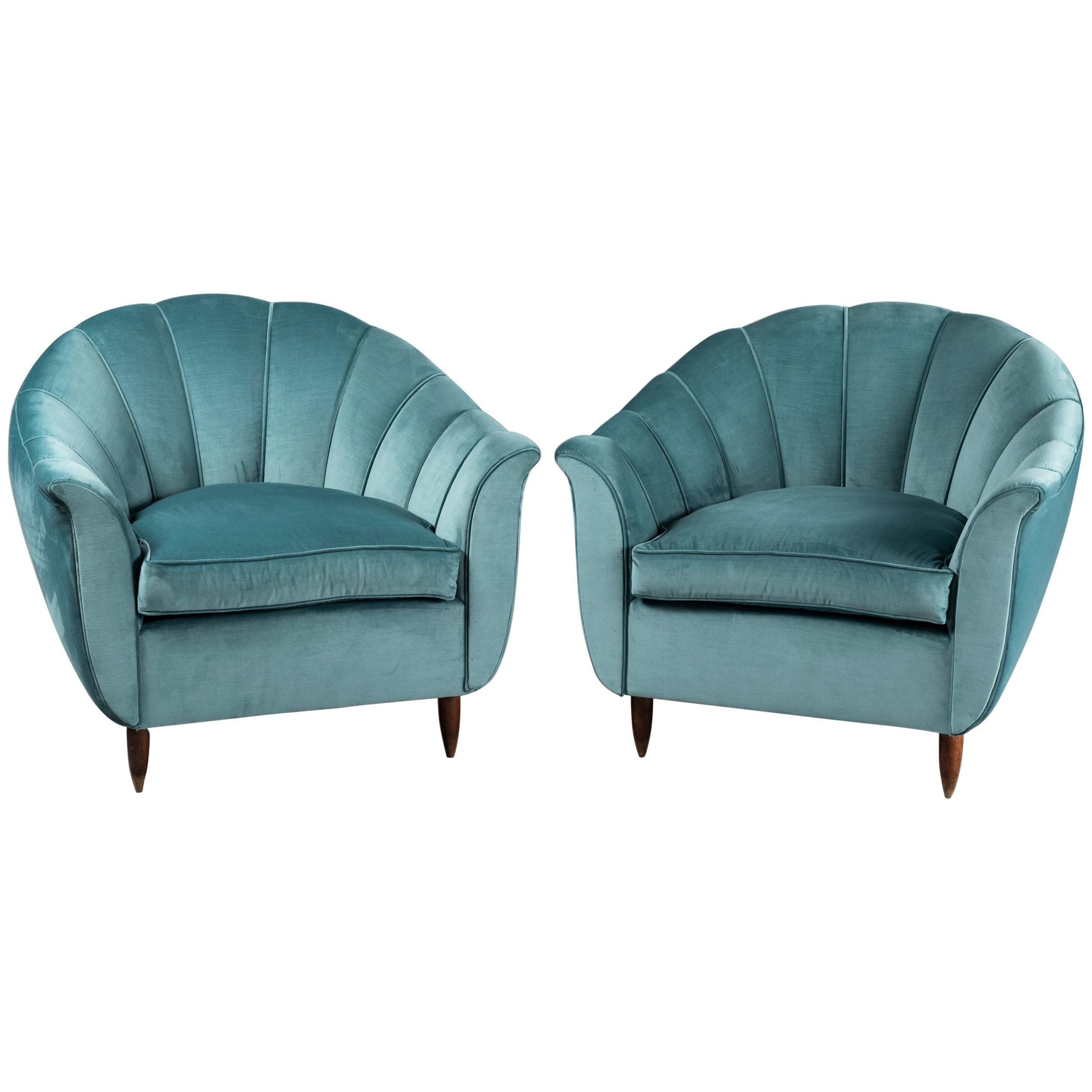 Cesare Lacca Pair of Armchairs Scalloped Shape, 1950s For Sale