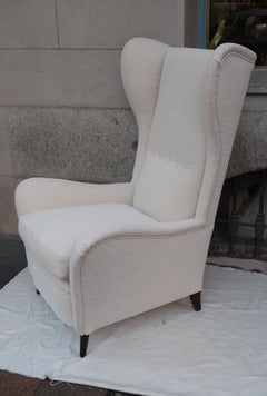 Cesare Lacca, Pair of Midcentury White Linen Armchairs, Italy, 1950