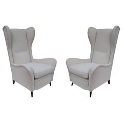 Cesare Lacca, Pair of Midcentury White Linen Armchairs, Italy, 1950