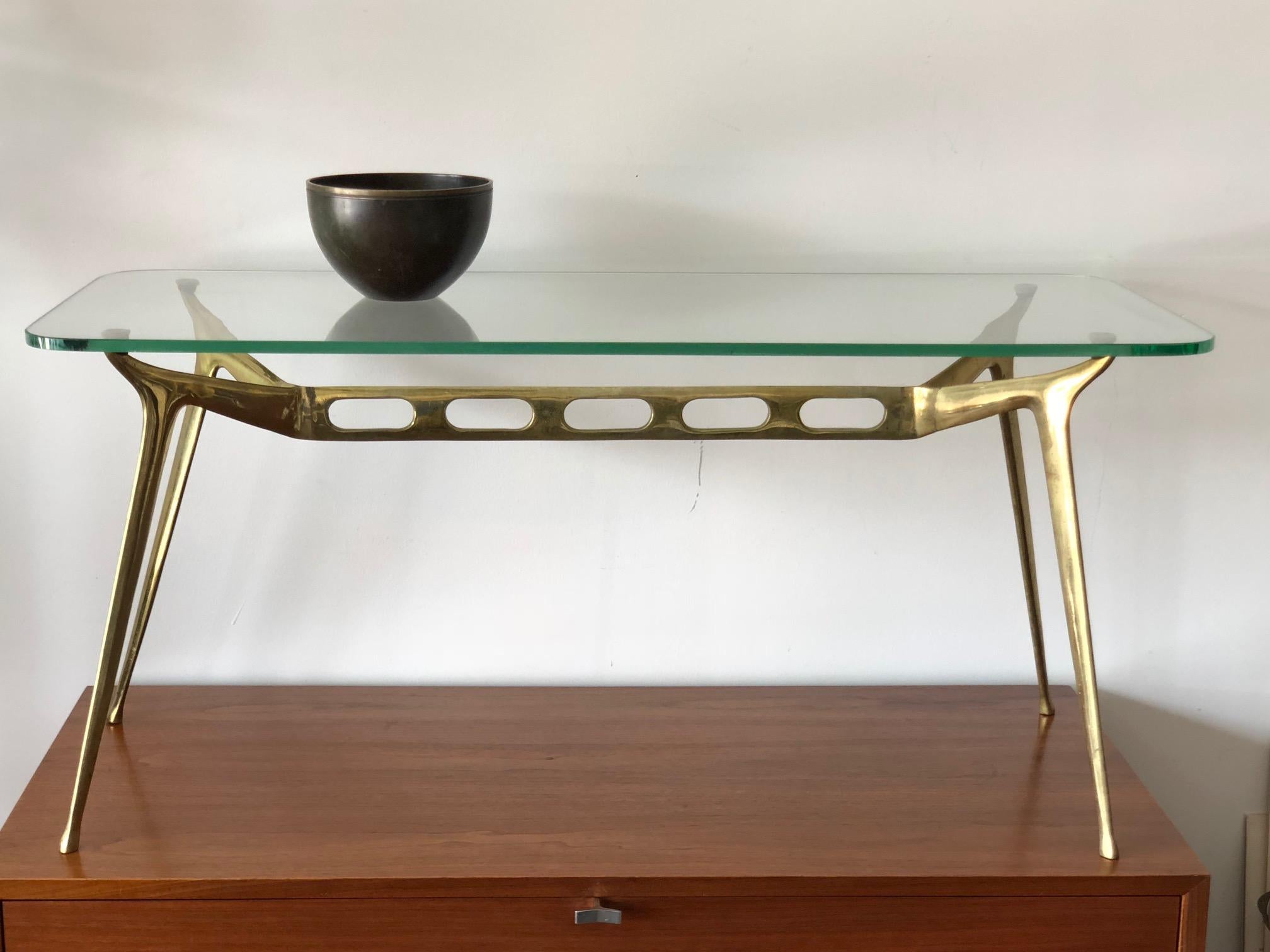 Italian Cesare Lacca Sculpted Brass Coffee Table For Sale