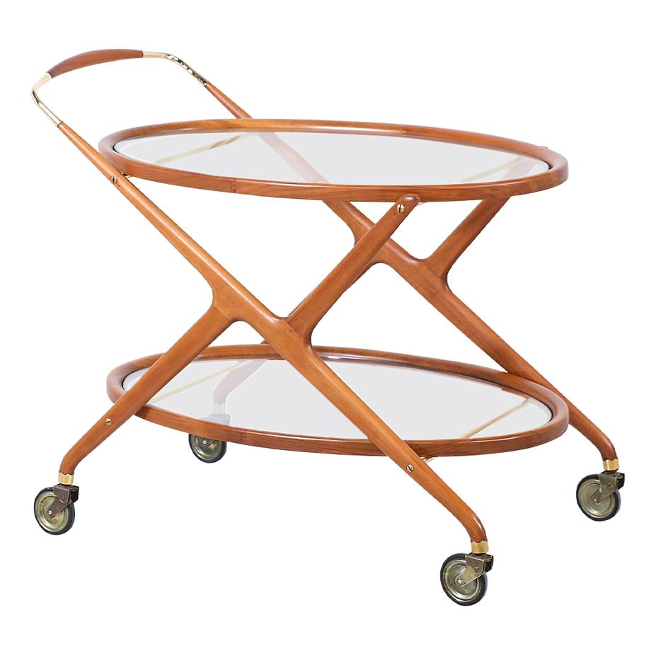 Cesare Lacca Sculpted Walnut and Brass Serving Cart for Cassina For