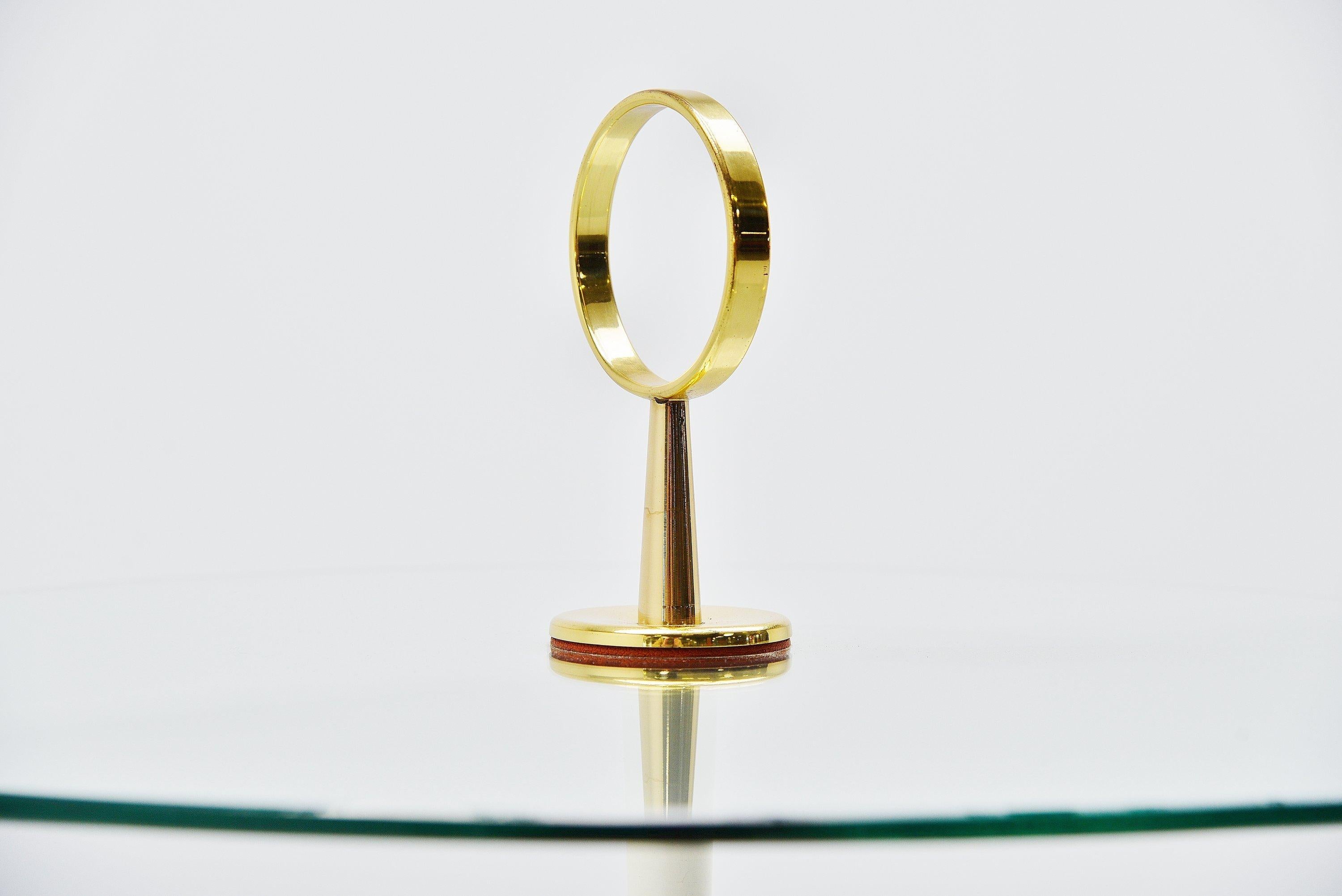 Italian Cesare lacca side table in brass and glass Italy 1950