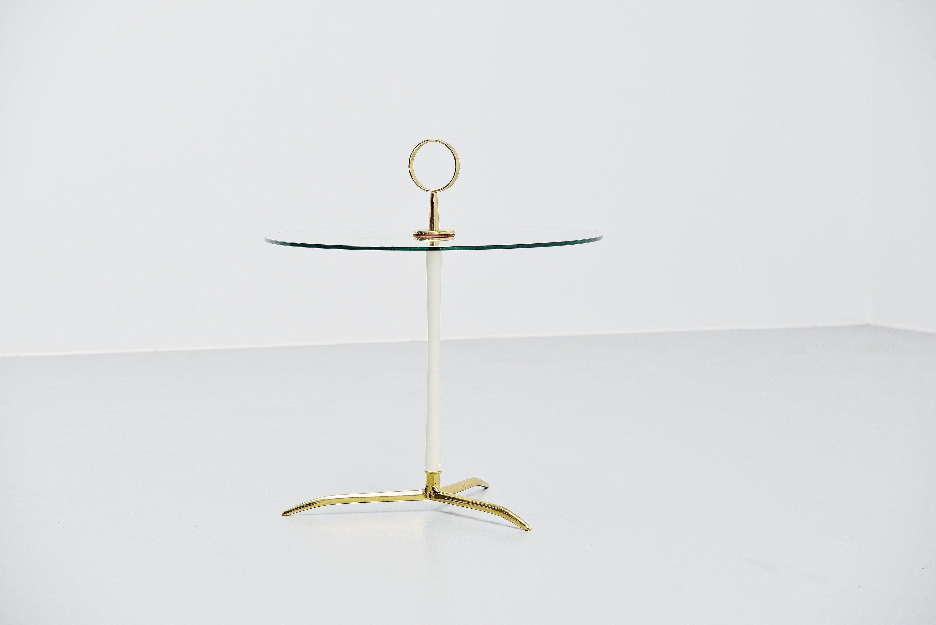 Cold-Painted Cesare lacca side table in brass and glass Italy 1950