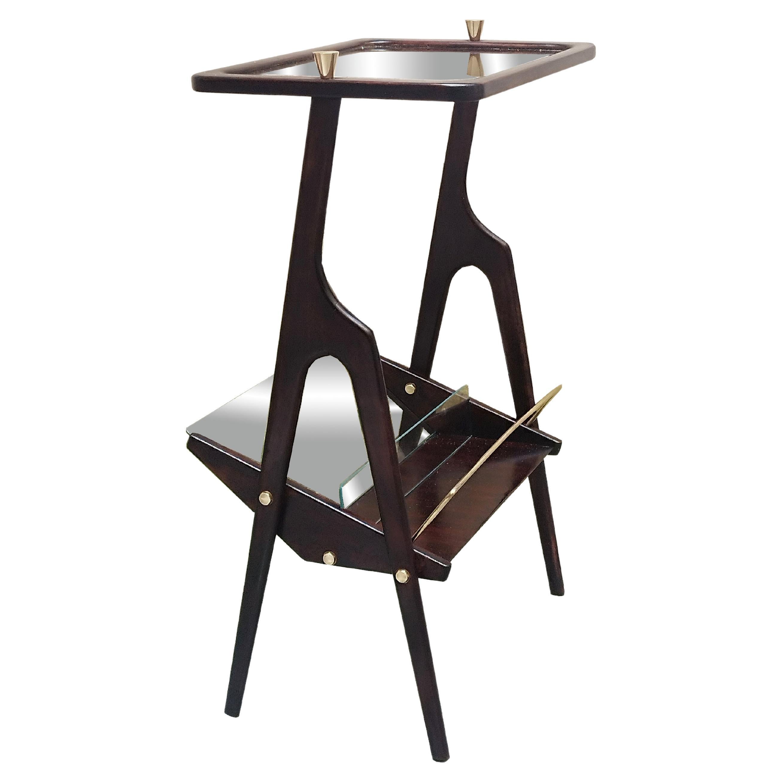 Cesare Lacca Side Table with Magazine Holder, Italy, 1950s For Sale