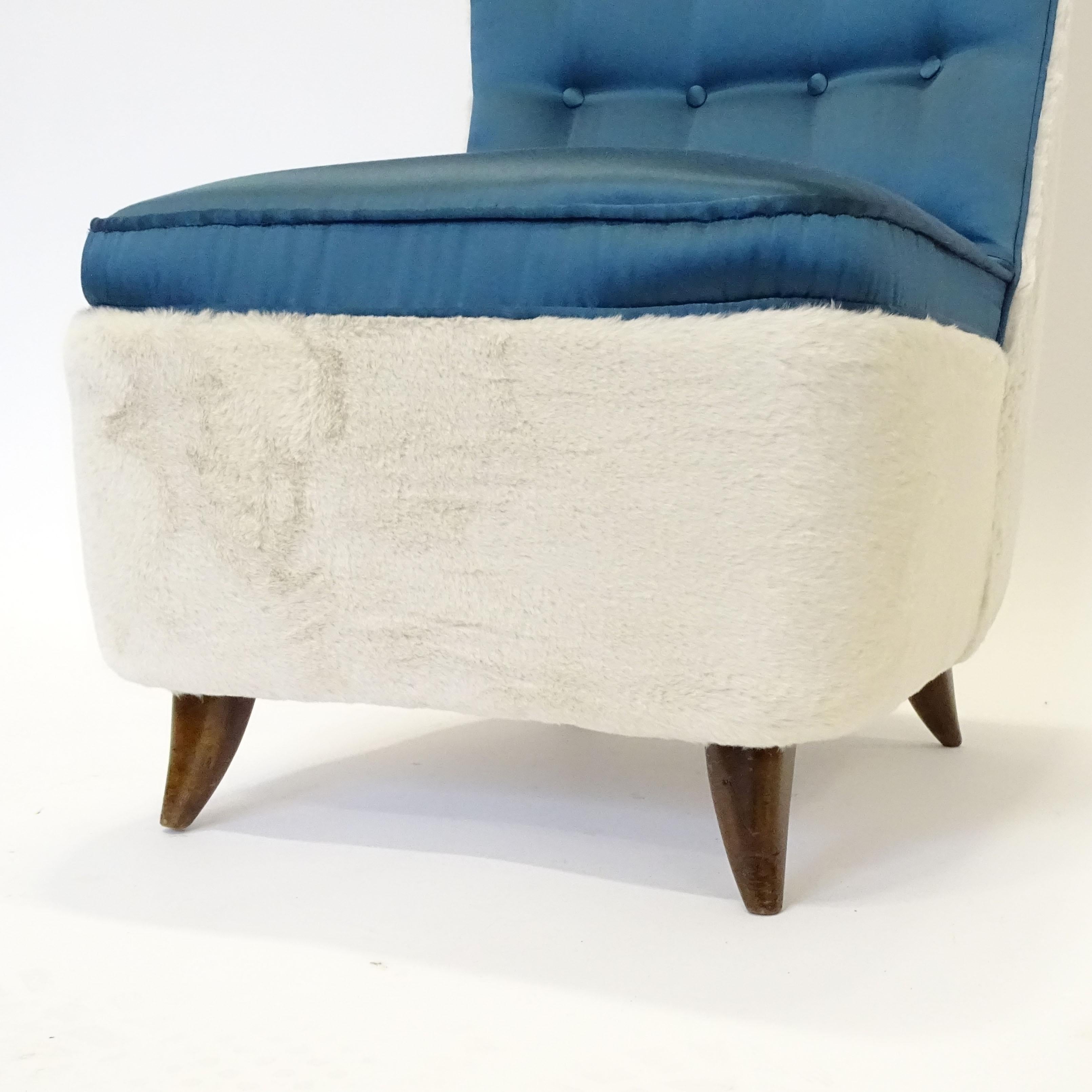 Cesare Lacca Slipper Chair in Faux fur and Dark Blue Satin, Italy, 1950s For Sale 3