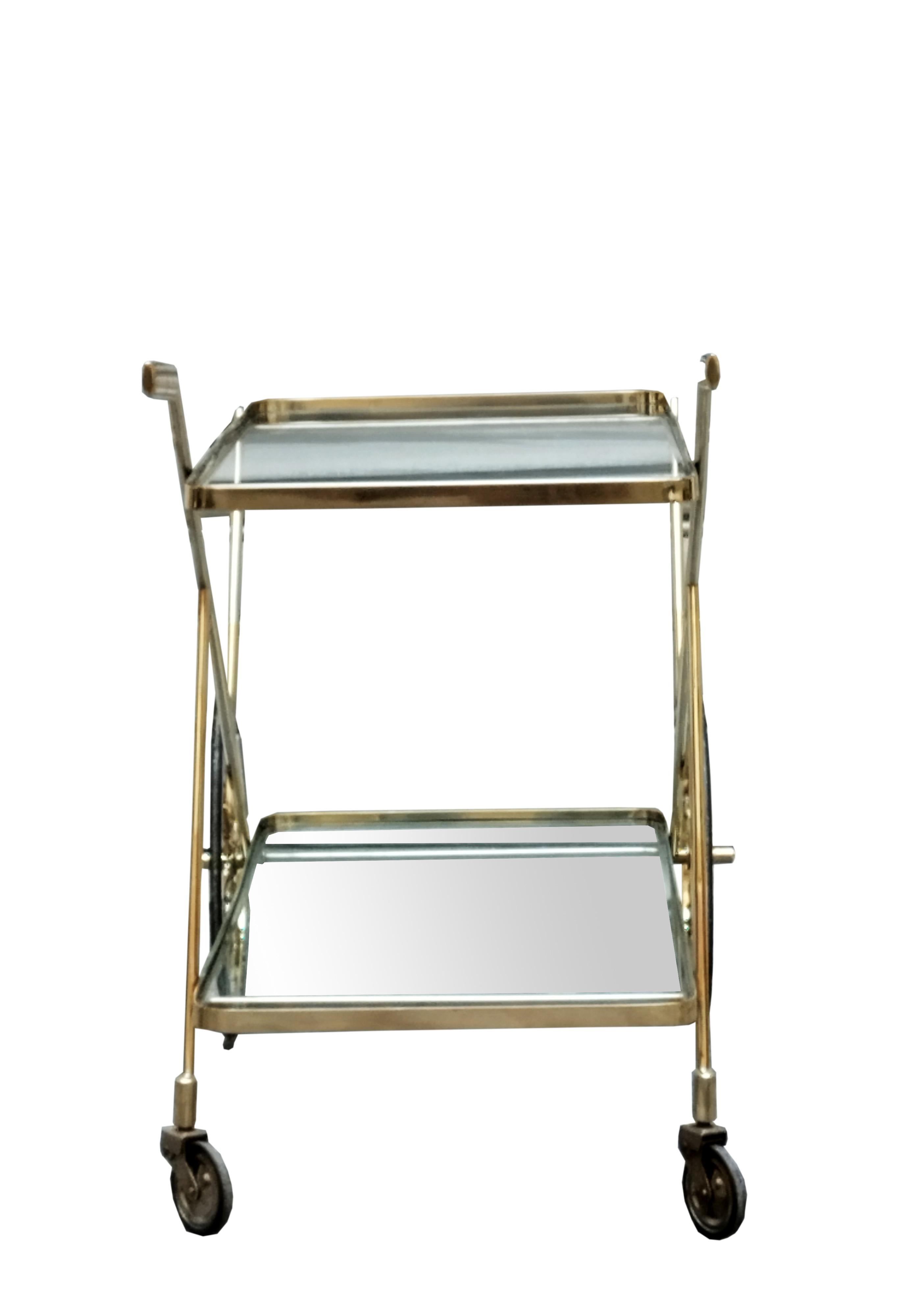Mid-Century Modern Cesare Lacca Solid Brass Bar Trolley, Italy 1950s
