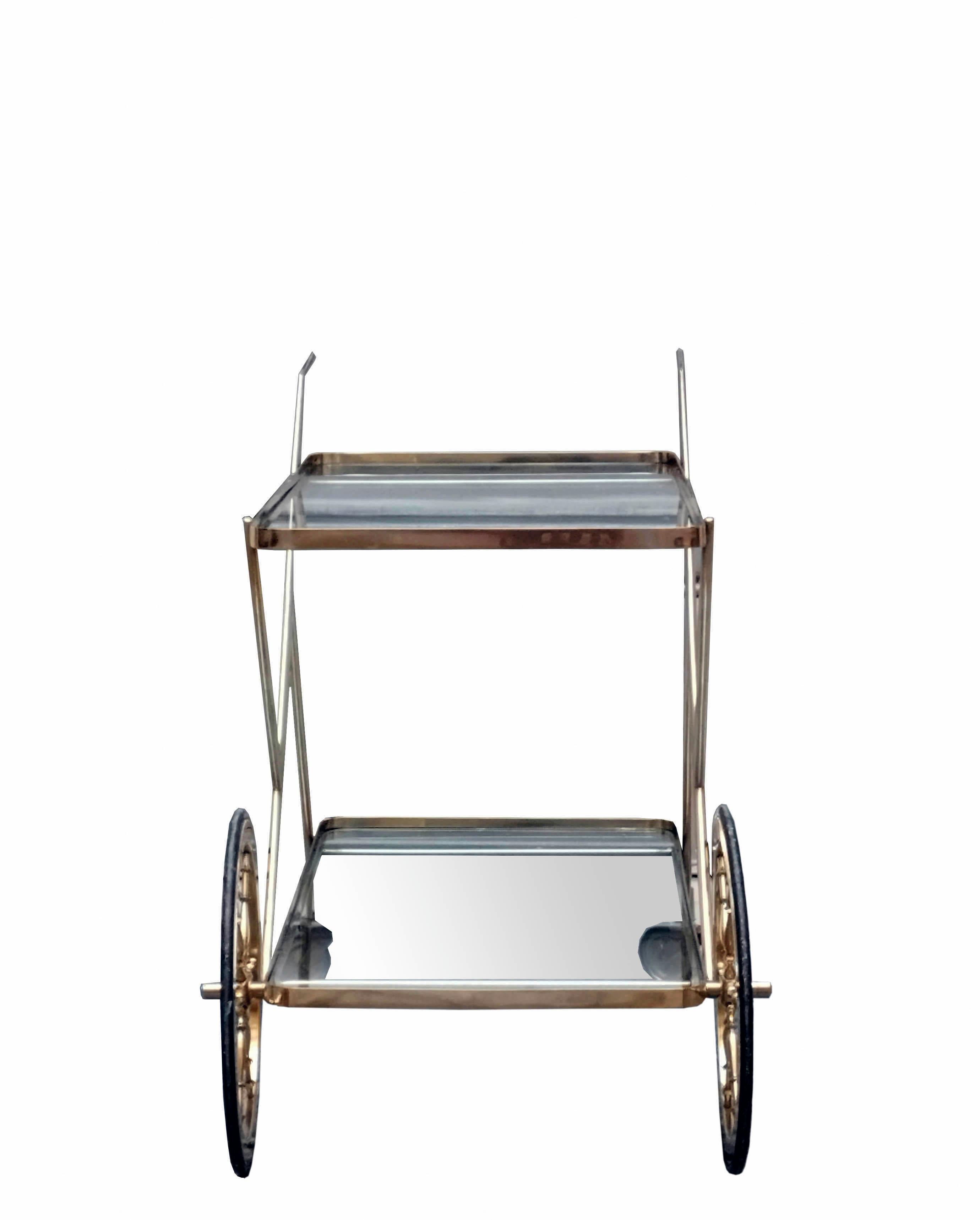 Italian Cesare Lacca Solid Brass Bar Trolley, Italy 1950s