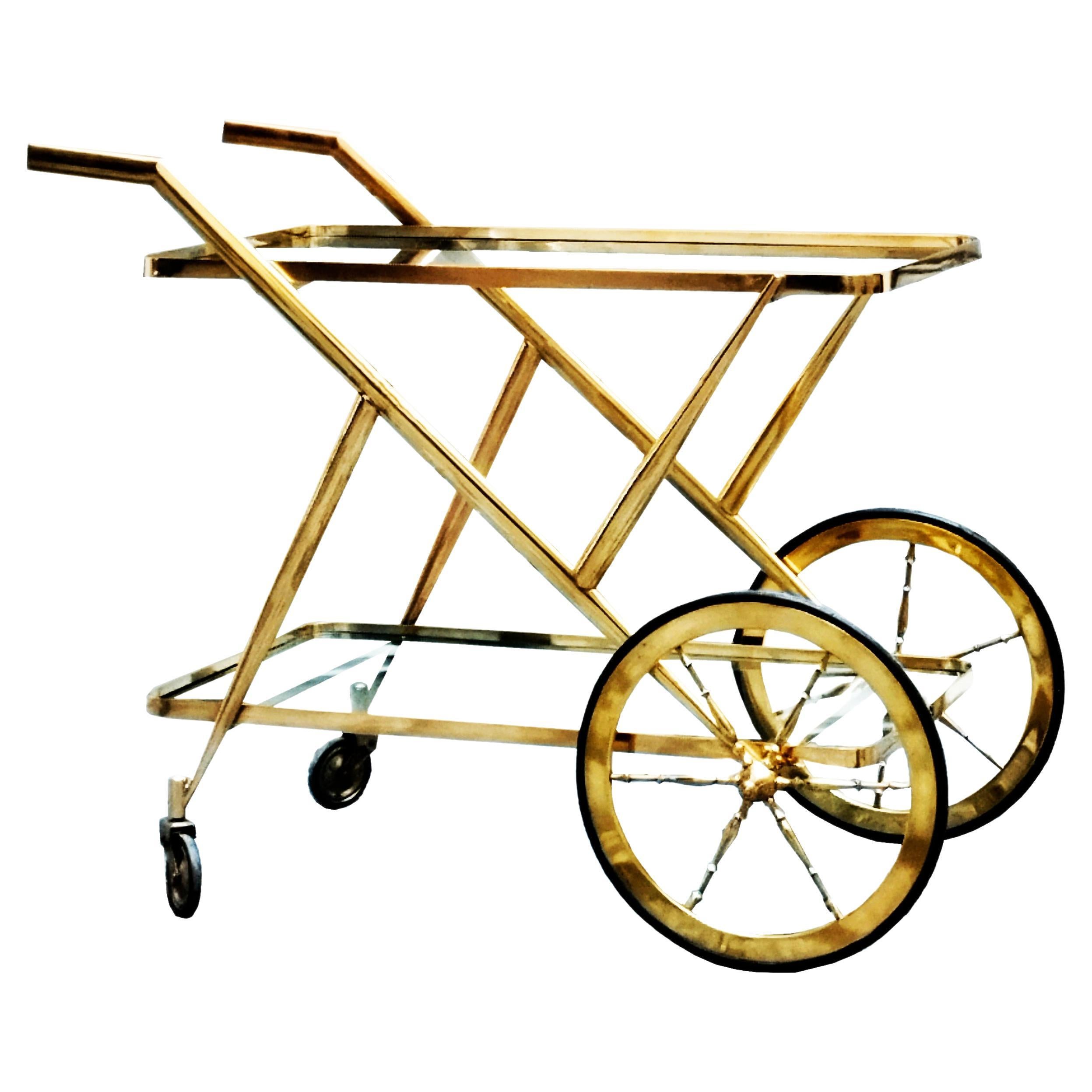 Cesare Lacca Solid Brass Bar Trolley, Italy 1950s