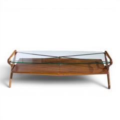 Cesare Lacca Style Mid Century Italian Walnut and Brass Coffee Table