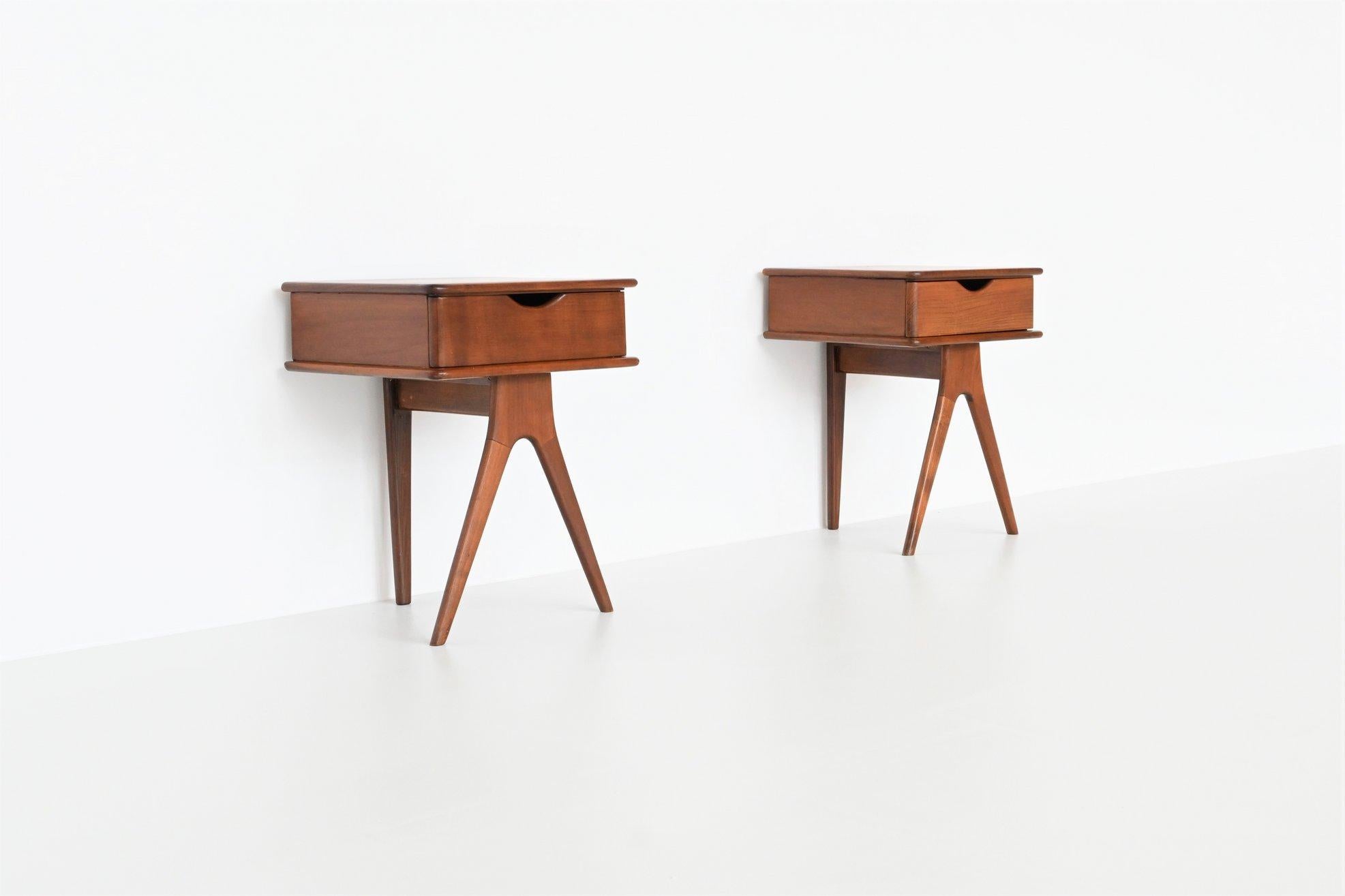 Mid-Century Modern Cesare Lacca Style Pair of Nightstands Teak Wood, Italy 1960