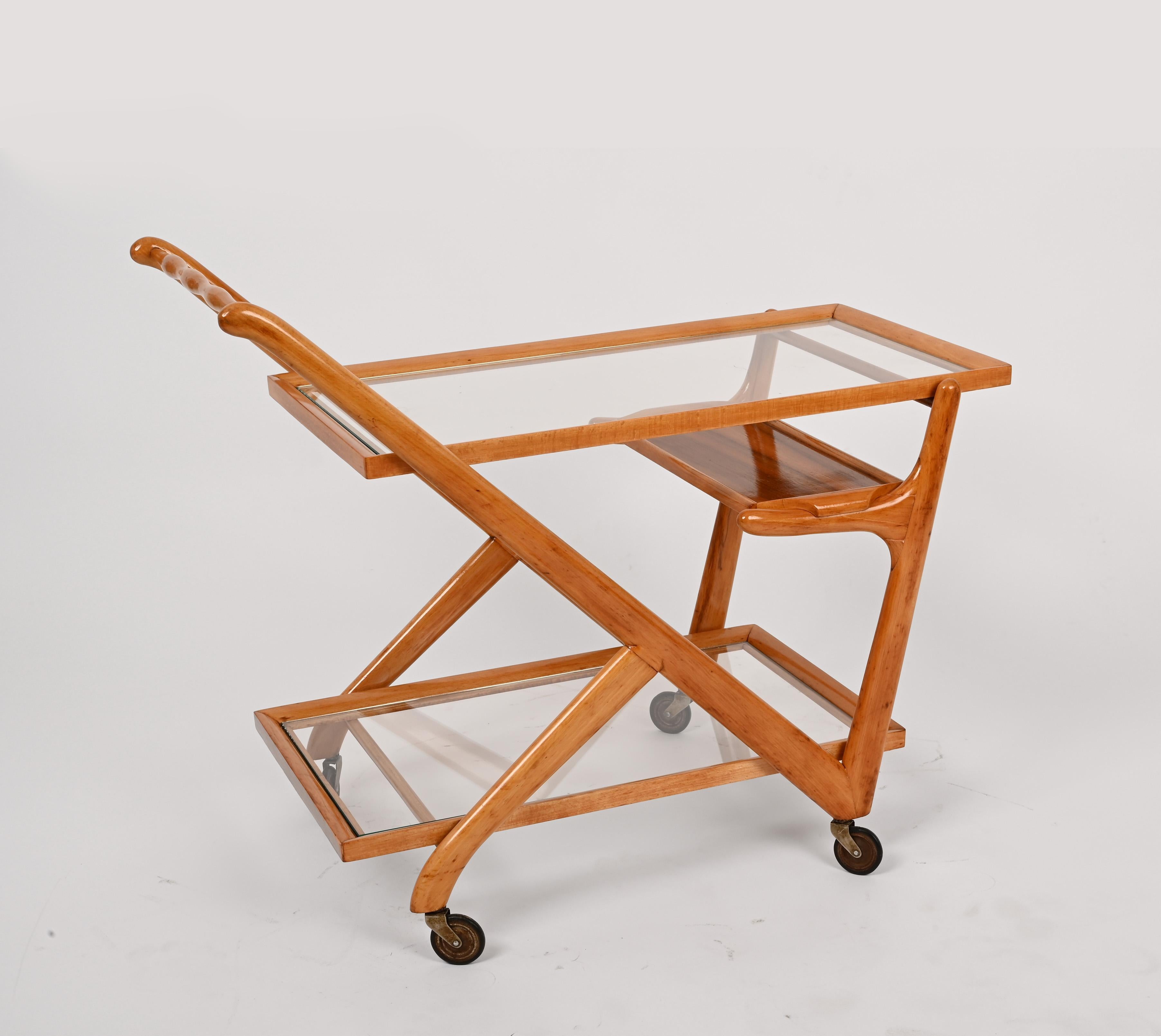 Glass Cesare Lacca Tea Trolley or Bar Cart for Cassina, Italy 1950s