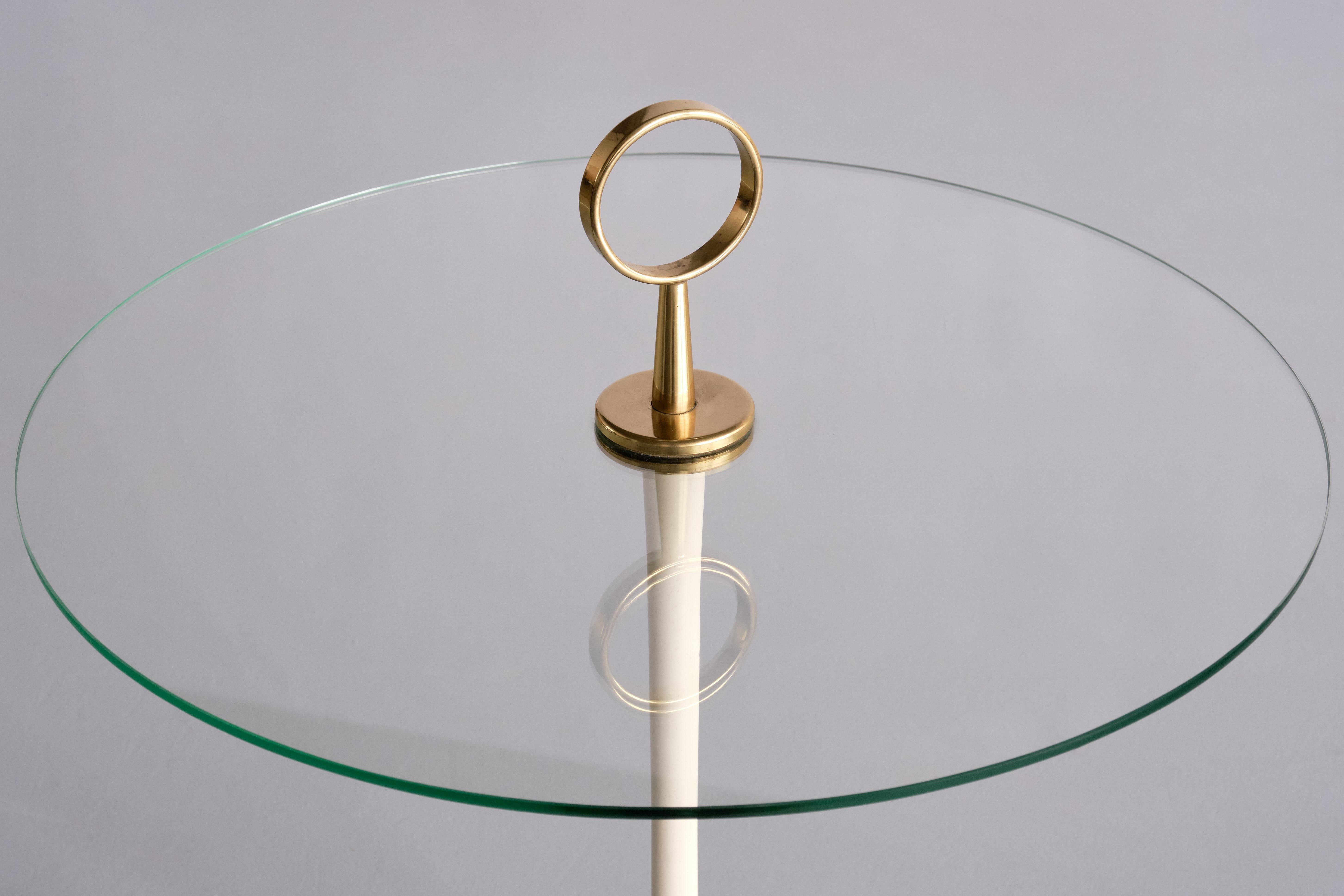 Italian Cesare Lacca Three Legged Side Table in Brass and Glass, Italy, 1955