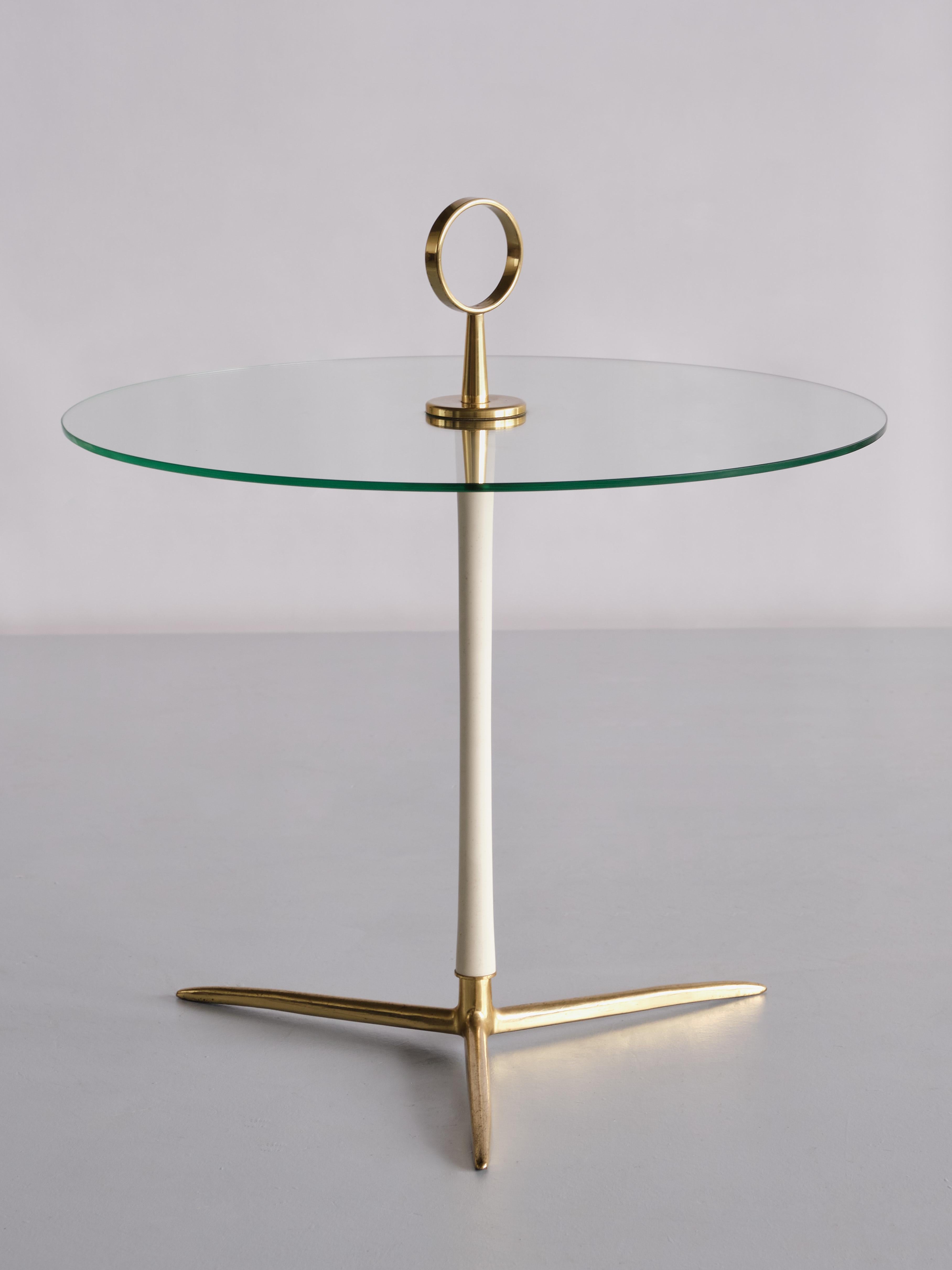 Cesare Lacca Three Legged Side Table in Brass and Glass, Italy, 1955 In Good Condition In The Hague, NL