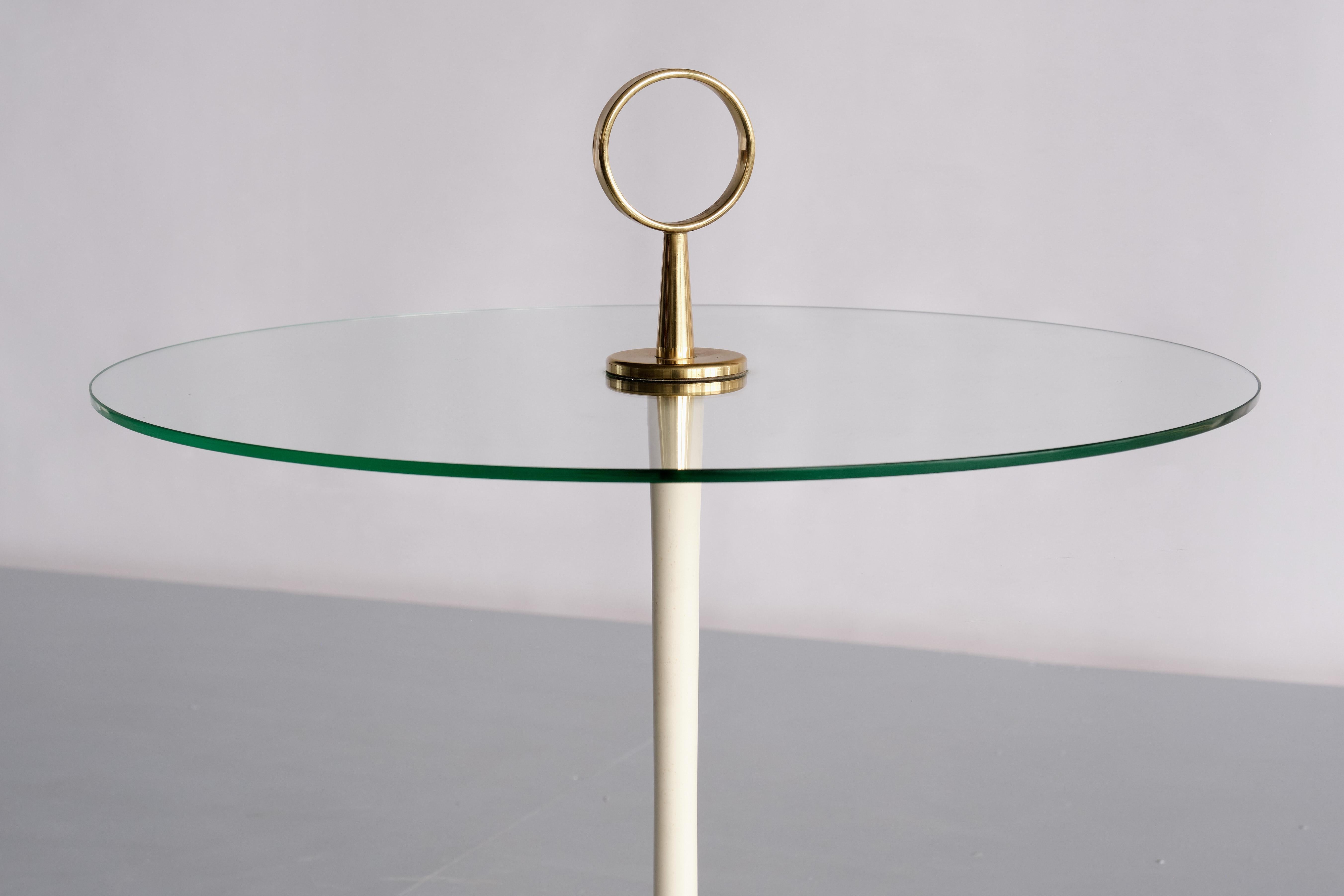 Mid-20th Century Cesare Lacca Three Legged Side Table in Brass and Glass, Italy, 1955