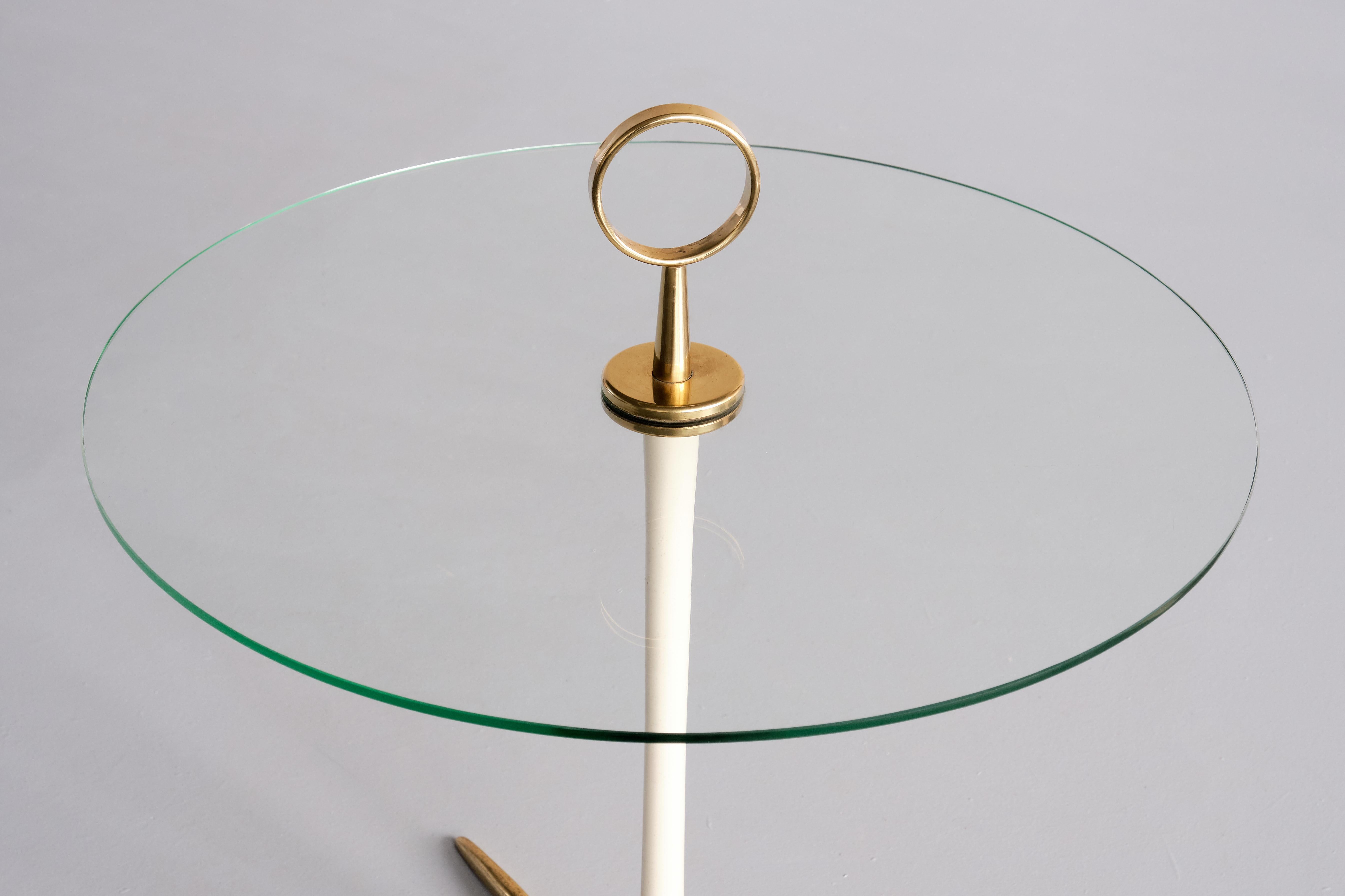 Metal Cesare Lacca Three Legged Side Table in Brass and Glass, Italy, 1955