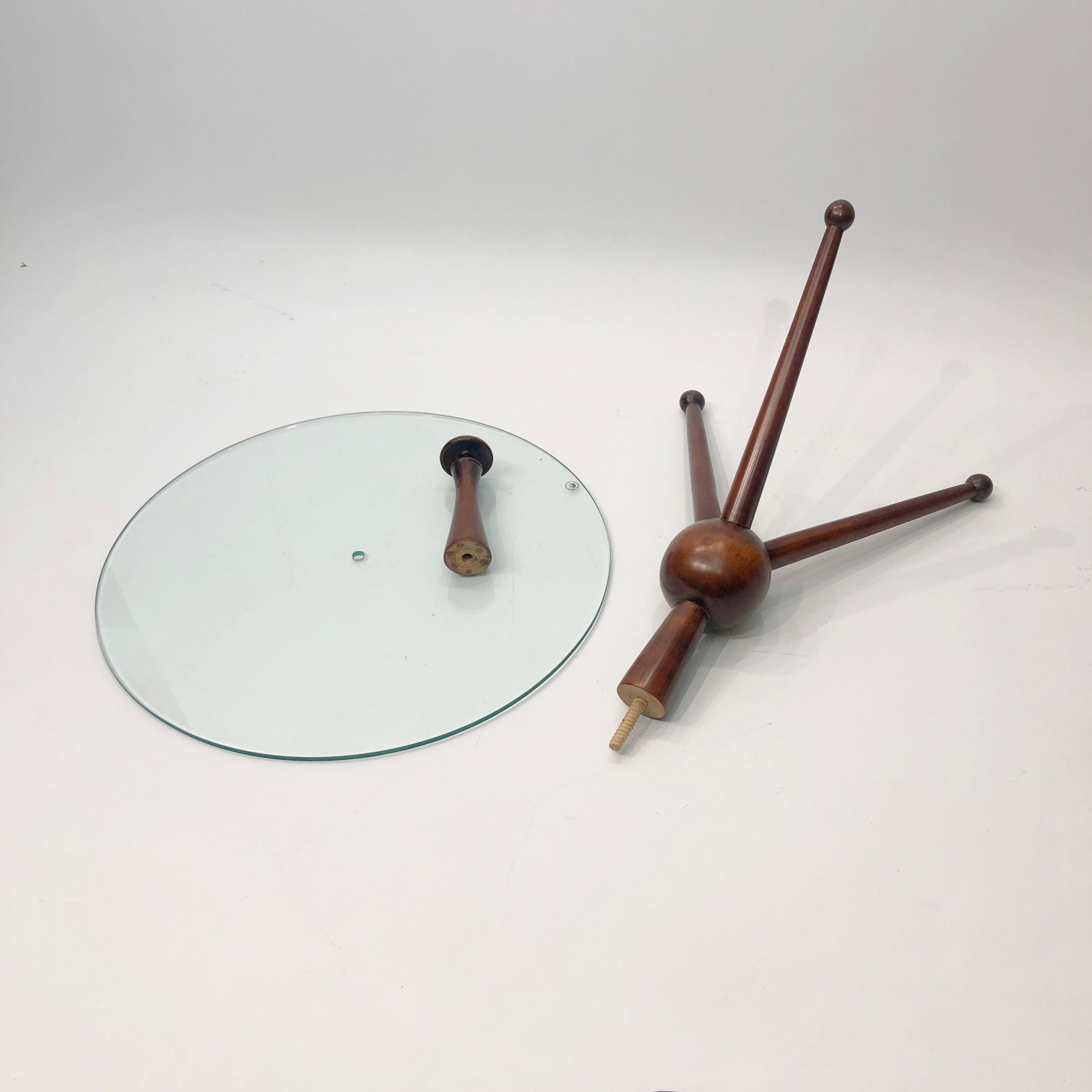 Cesare Lacca Tripod Side Table #1 1950s Midcentury Italian Vintage Wood Glass 6