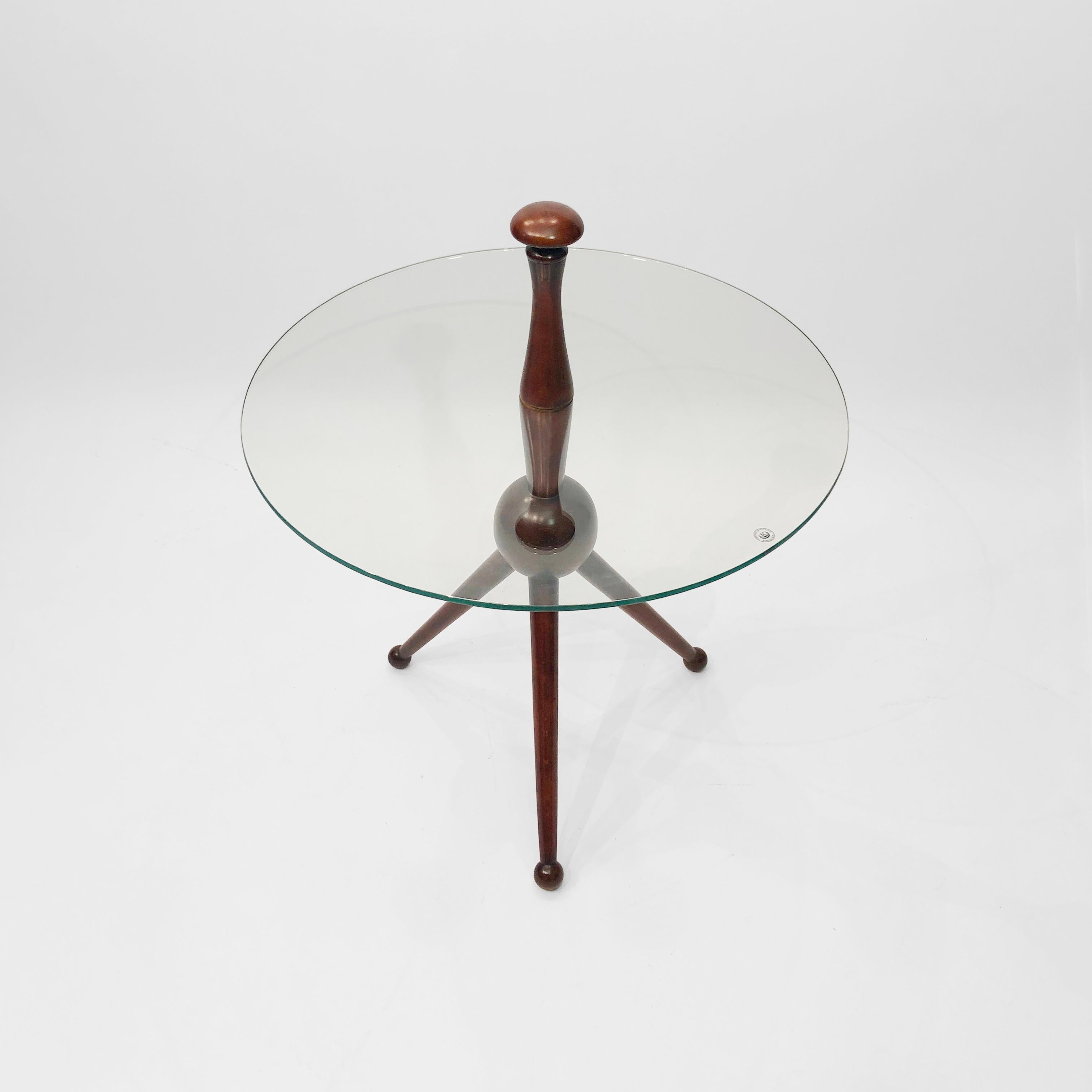 Cesare Lacca Tripod Side Table #1 1950s Midcentury Italian Vintage Wood Glass In Good Condition In London, GB