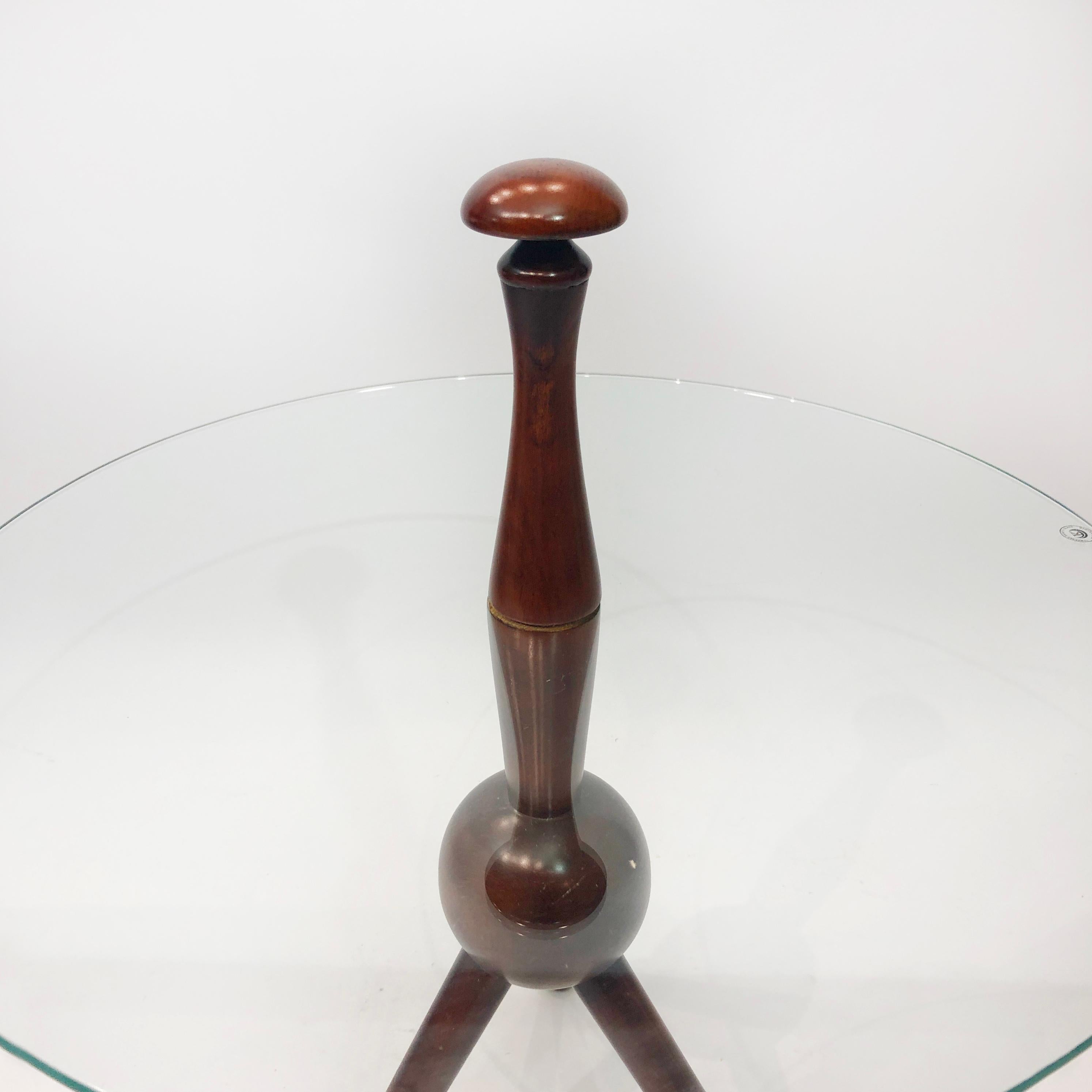 Mid-20th Century Cesare Lacca Tripod Side Table #1 1950s Midcentury Italian Vintage Wood Glass
