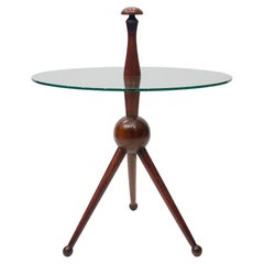 Cesare Lacca Tripod Side Table #1 1950s Midcentury Italian Vintage Wood Glass