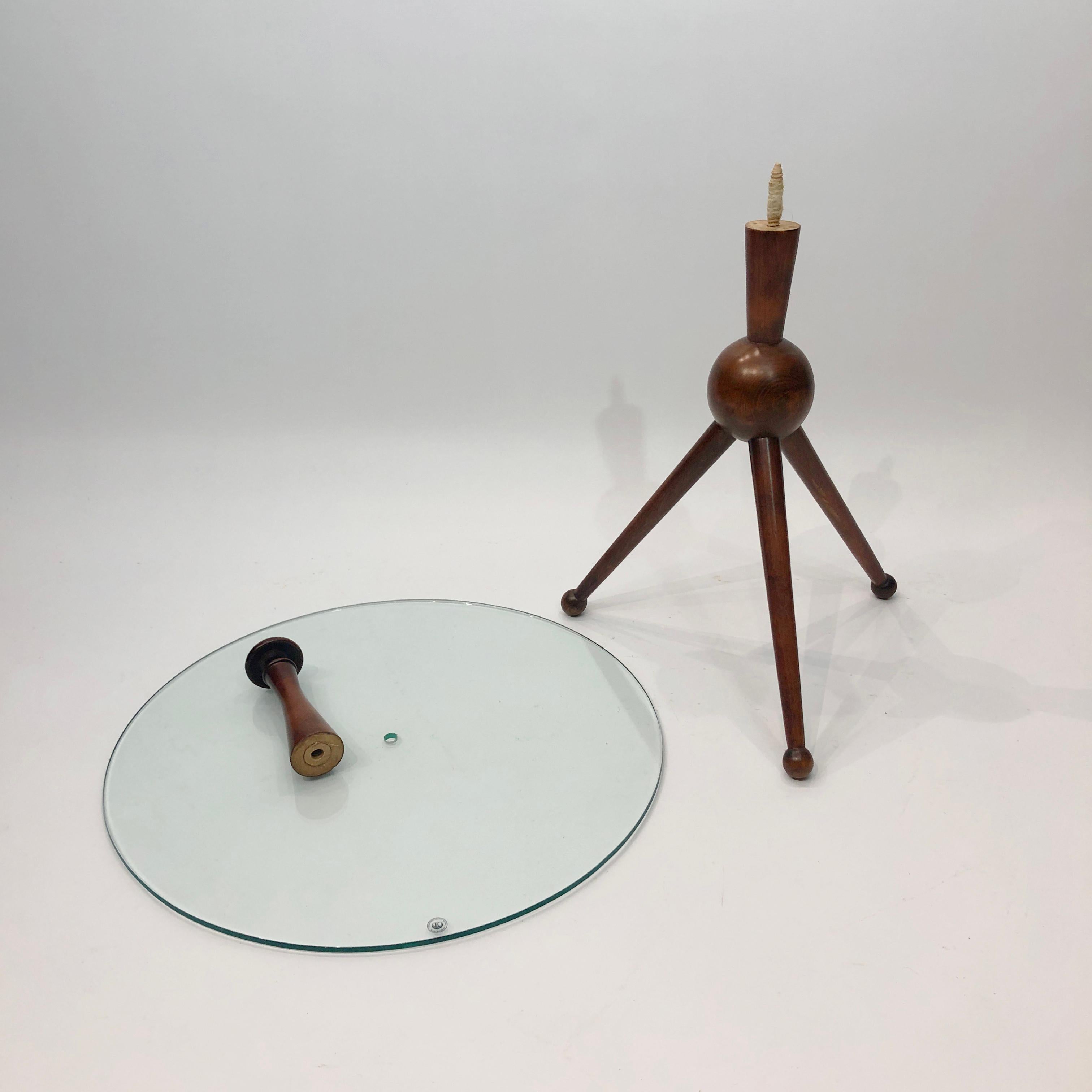 Cesare Lacca Tripod Side Table #2 1950s Midcentury Italian Vintage Wood Glass 5