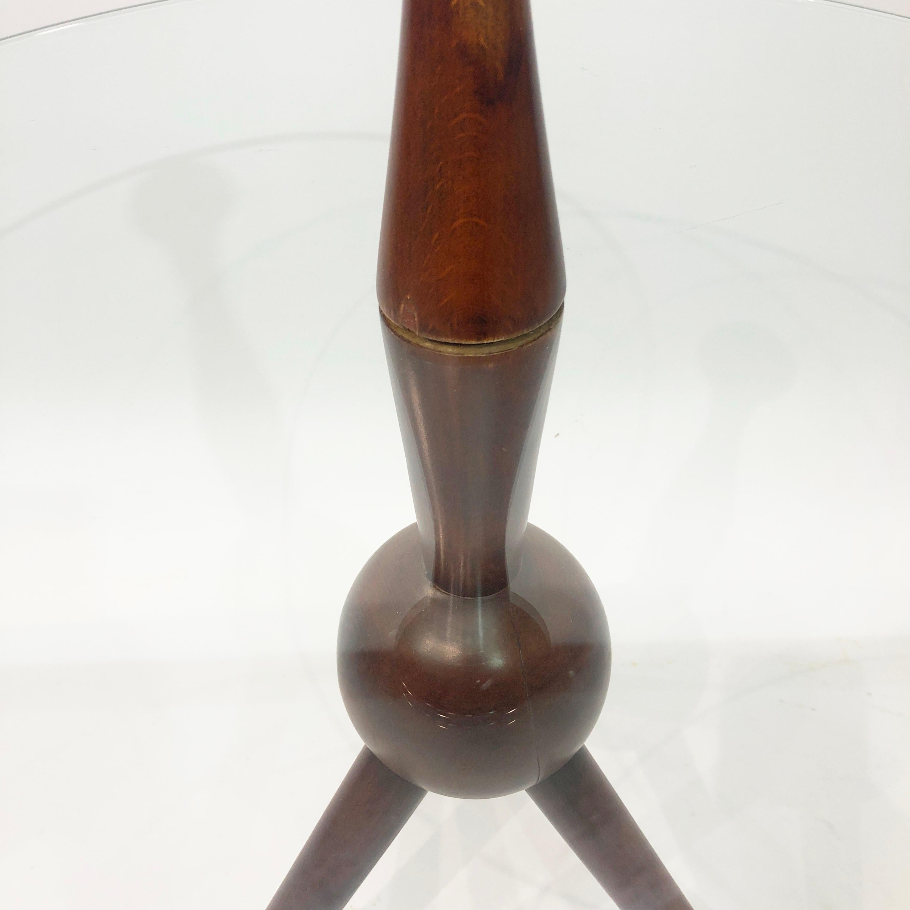 Cesare Lacca Tripod Side Table #2 1950s Midcentury Italian Vintage Wood Glass 1