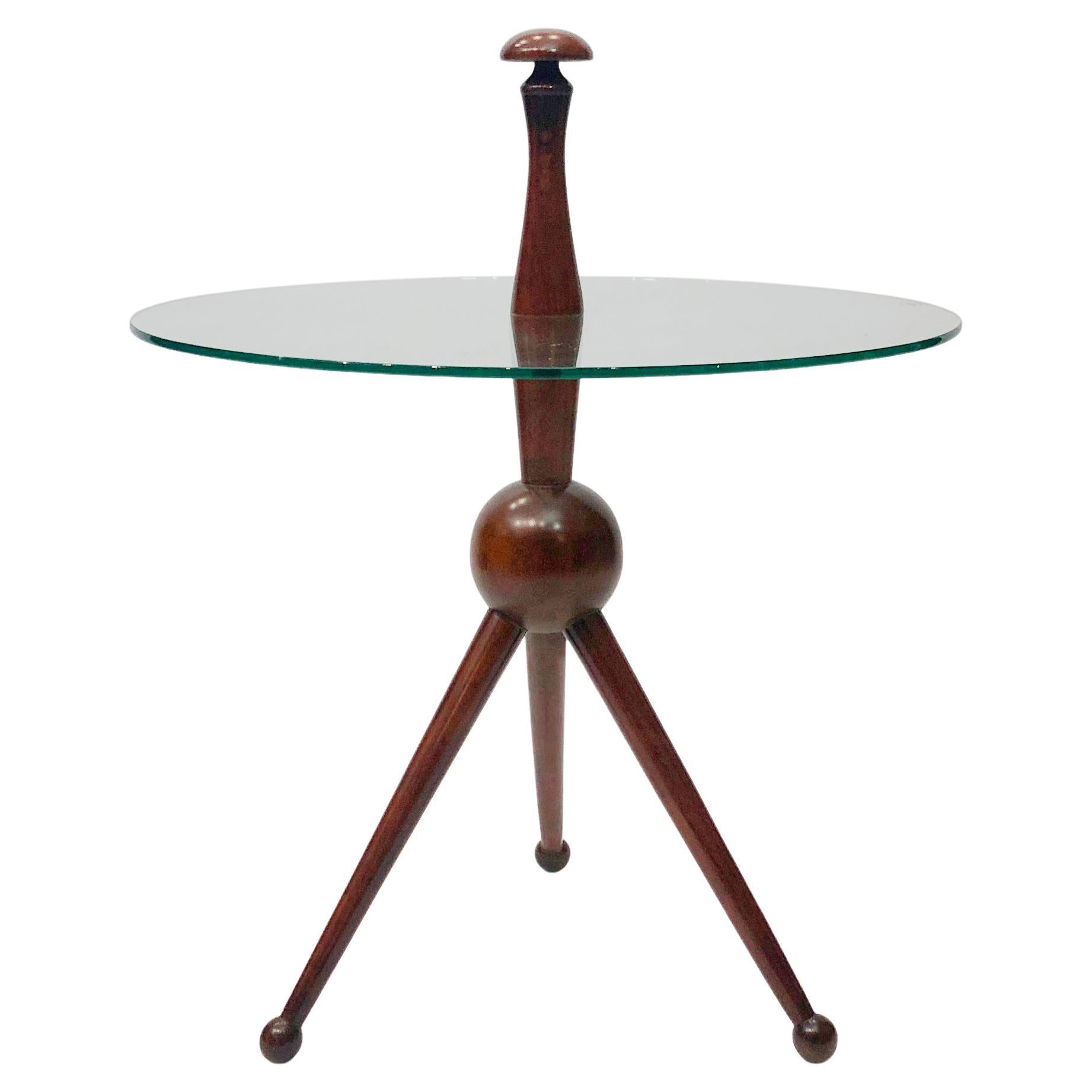 Cesare Lacca Tripod Side Table #2 1950s Midcentury Italian Vintage Wood Glass
