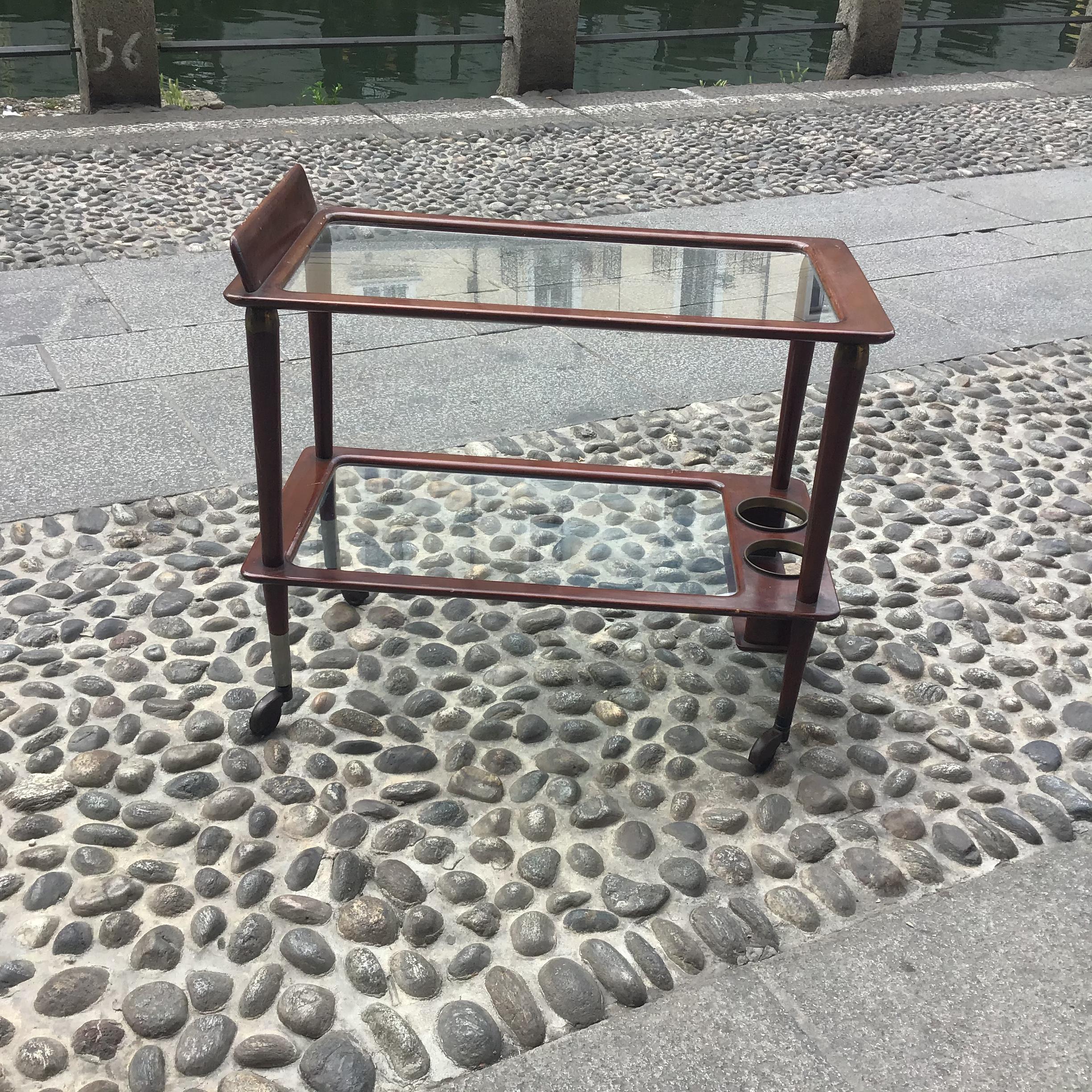 Der Lacca-Wagen für Lebensmittel und Flaschen aus Messing, Holz, Glas und Metall, 1950, Italien im Angebot 4