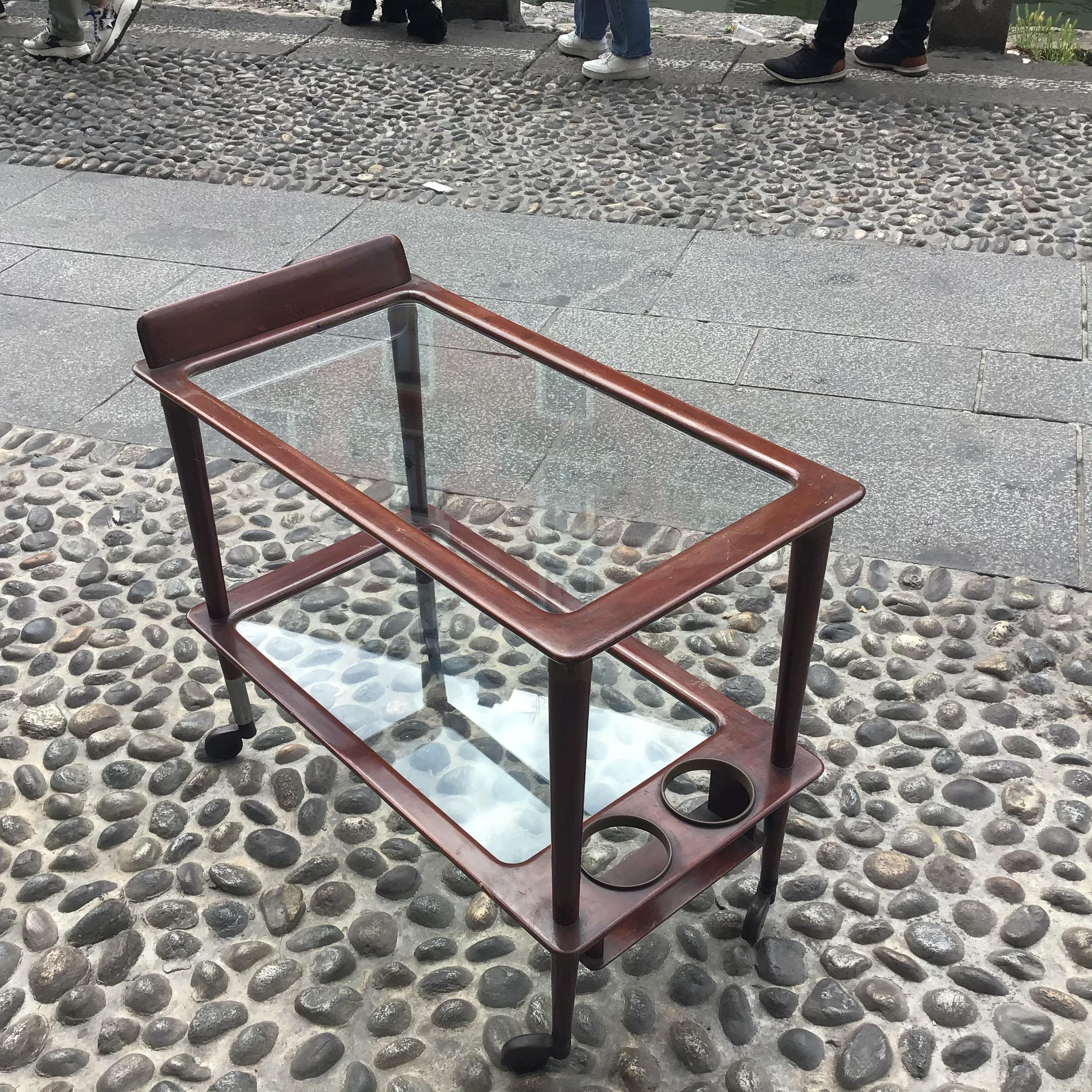 Der Lacca-Wagen für Lebensmittel und Flaschen aus Messing, Holz, Glas und Metall, 1950, Italien im Angebot 8